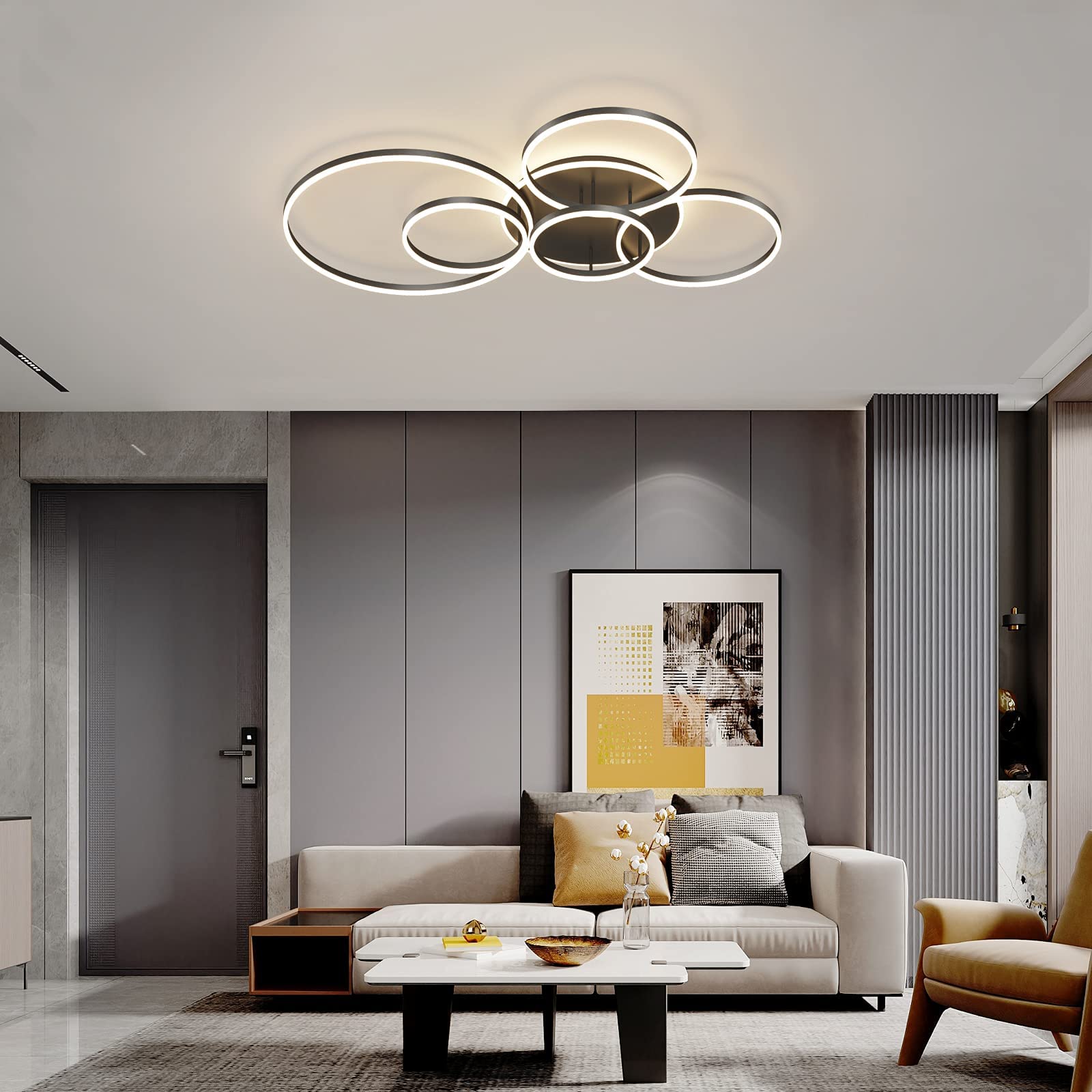 Modern Led Ceiling Light 106W Dimmable Acrylic Ceiling Lamp With Remote Control 6 Rings Circle Living Room Light Fixtures Ceilin