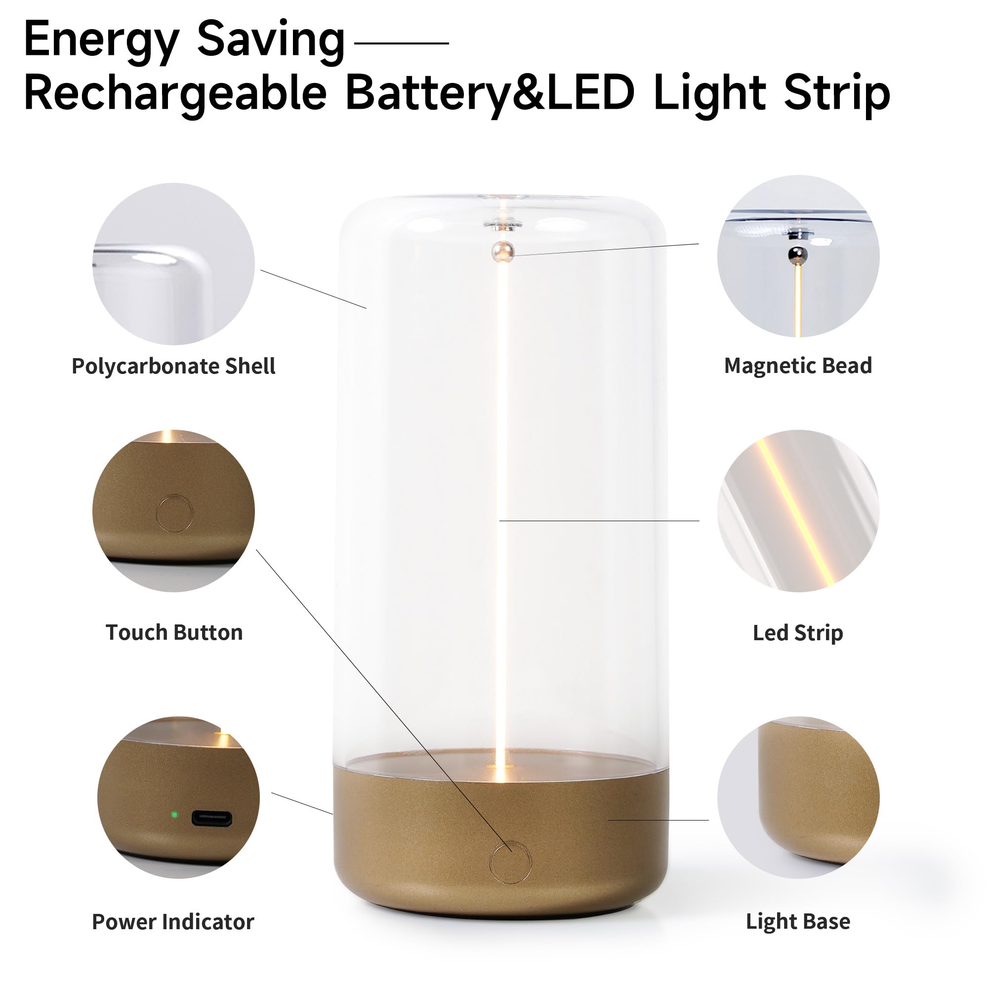 Auge Mini Tabe Light With Breathing Effect, Ideal As Atmosphere Or Playing Games (Golden)