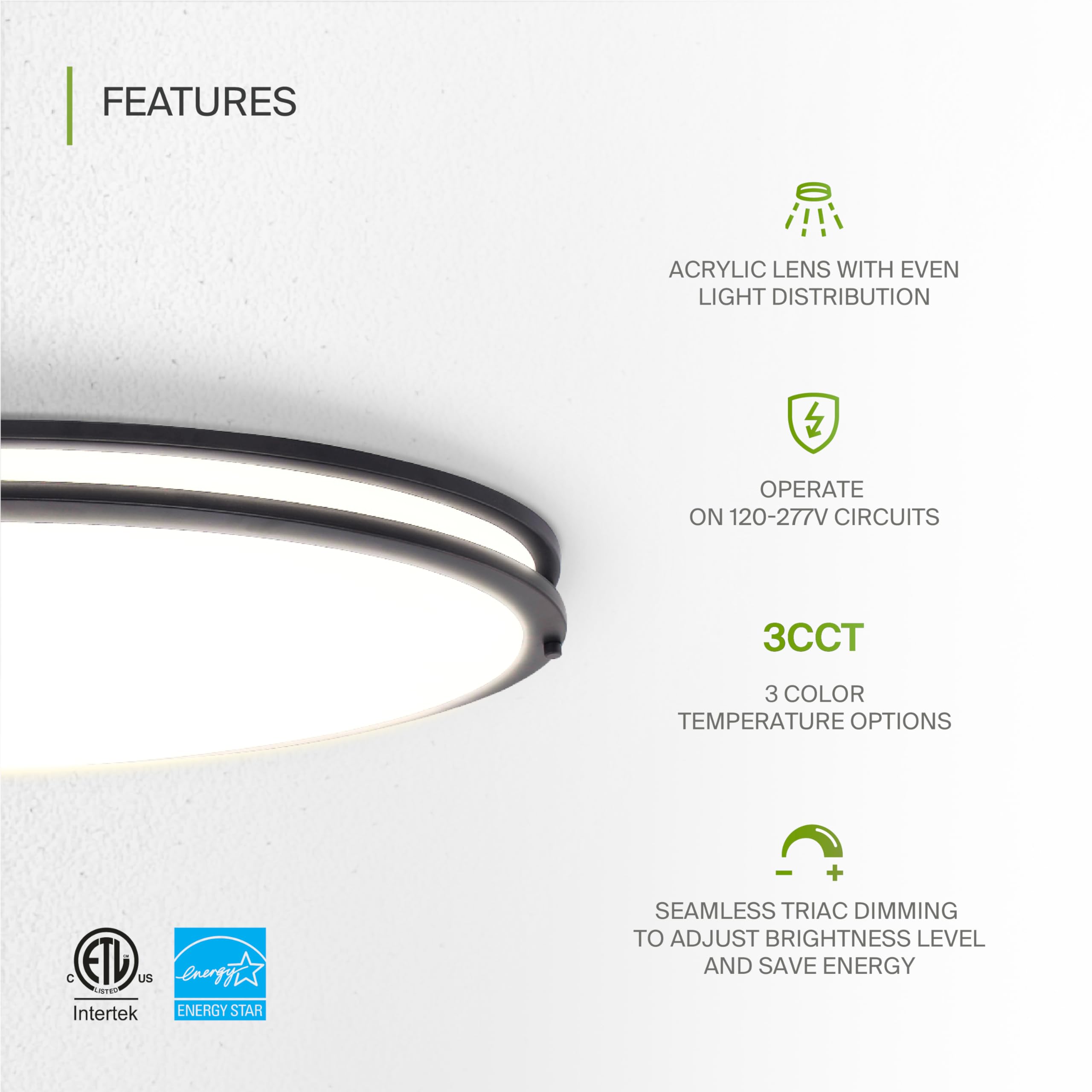 ASD LED Flush Mount Light Fixture, 32 Inch, 45W, Dimmable, Energy Star, Oil-Rubbed Bronze, 2 Pack, Model A-LFMOV-M32D