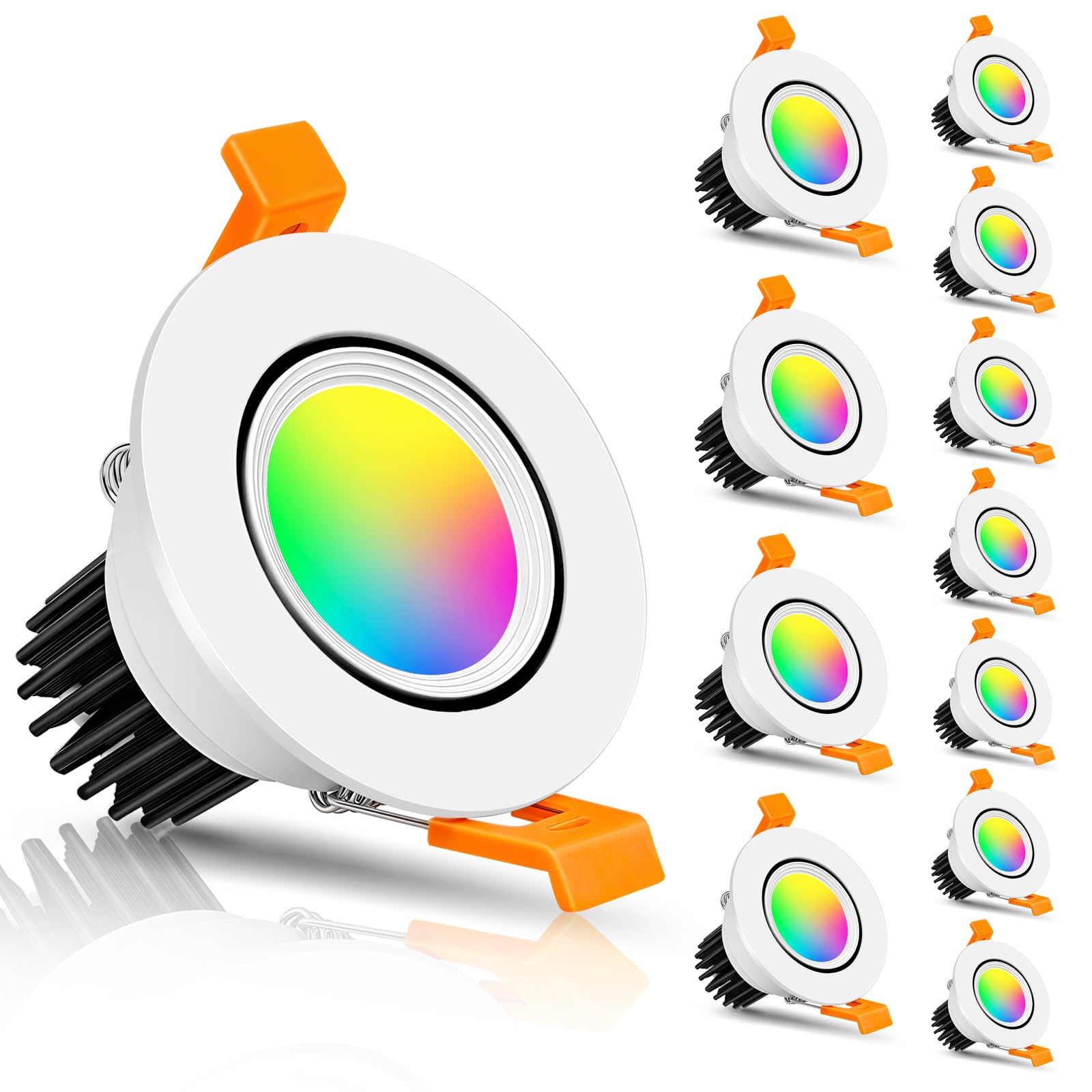 inShareplus Smart WiFi LED Downlight 5W 120V RGBCW Dimmable 12 Pack Multicolor Aluminum