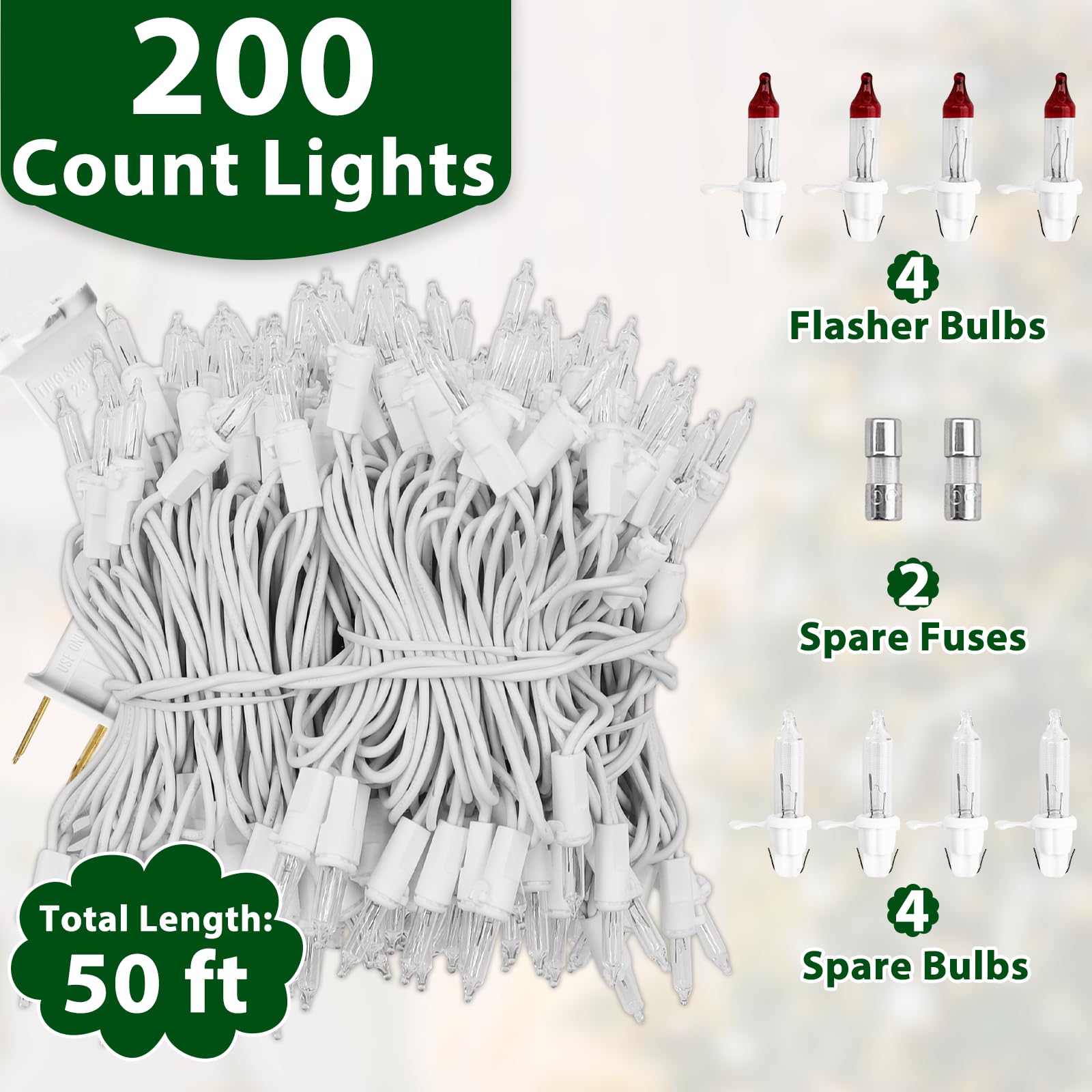 Cxlho Clear Christmas Lights 50Ft 200 Incandescent Bulbs Warm White Mini Lights With White Wire For Christmas Tree, Garland, Tha