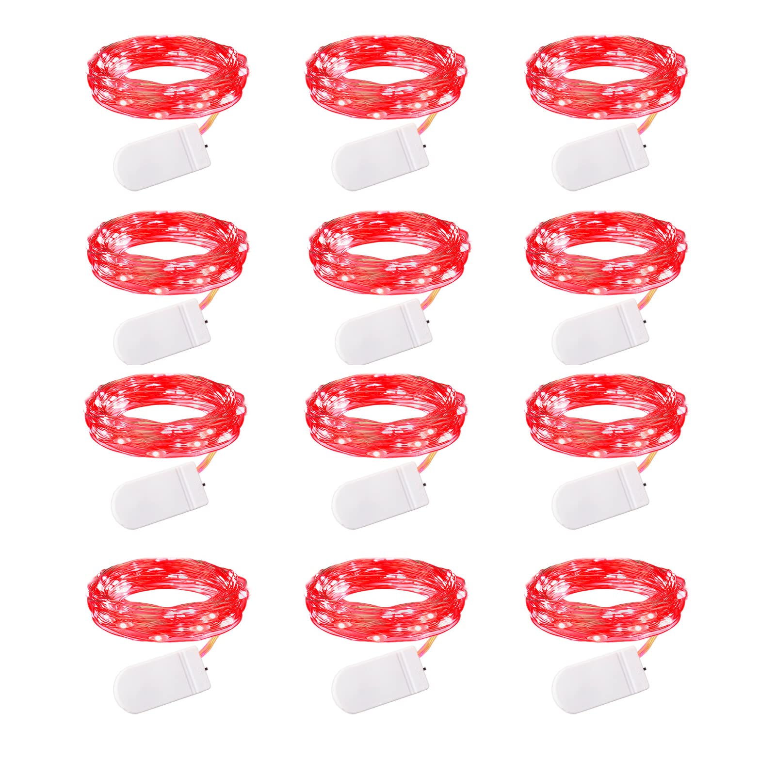 Brightown 12 Pack LED Fairy Lights, Waterproof, Red, 7 Feet, 20 LEDs, Battery Operated, Flexible Silver Wire, Safe, Energy Savin