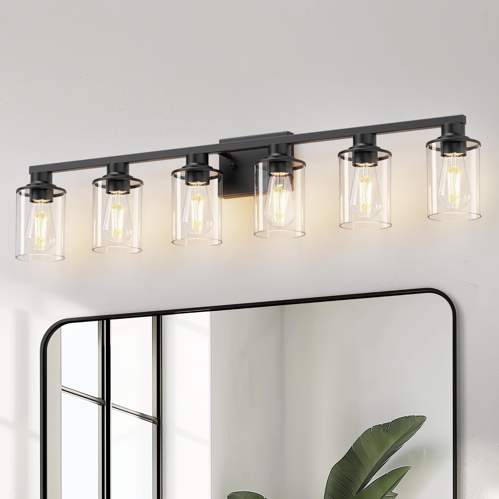 DORESshop 6-Light Bathroom Light Fixtures, Black Vanity Lights with Clear Glass Shade, ETL Listed