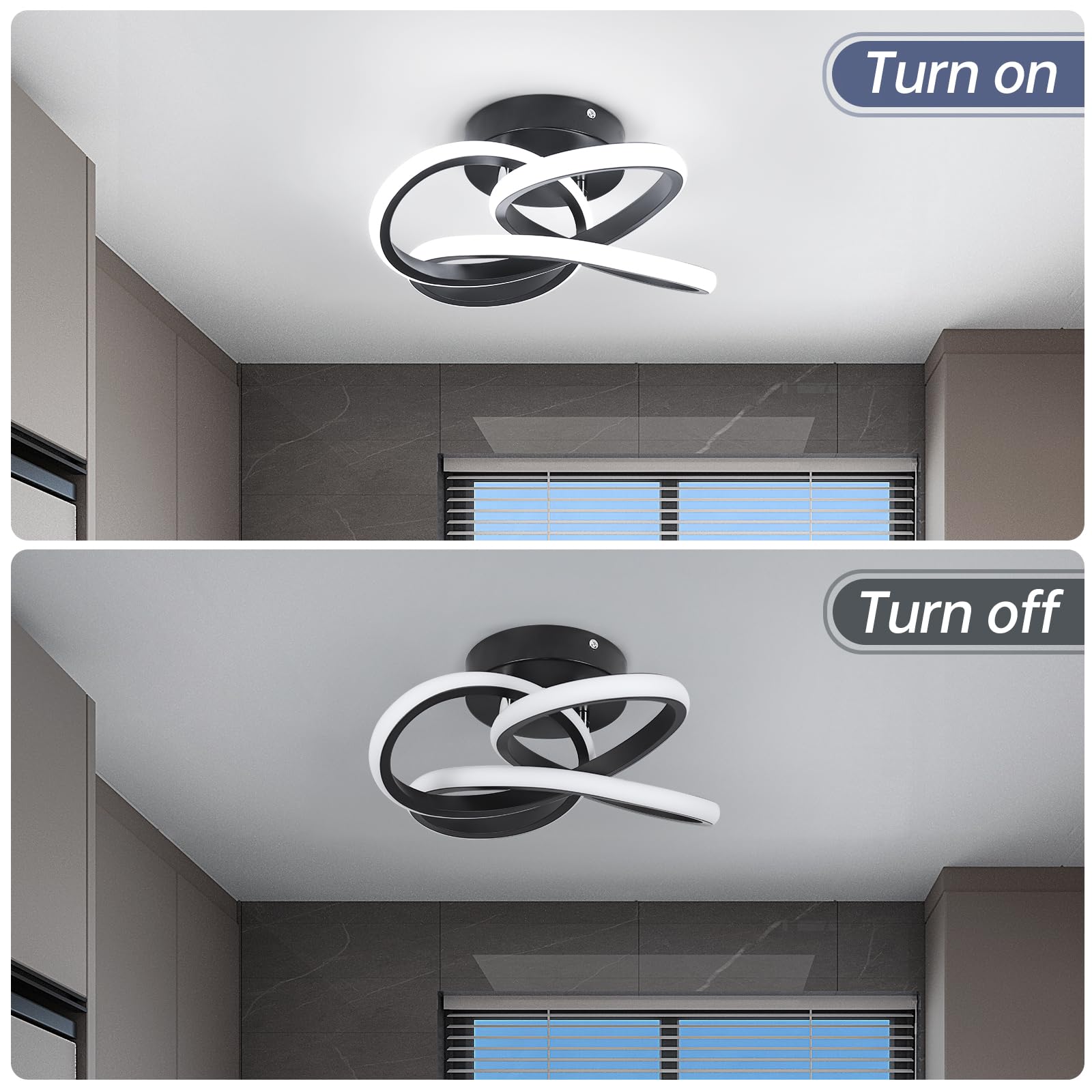 Canoe Modern Led Ceiling Light Fixture, Cool White Small Hallway Light, Black Close To Ceiling Lamp For Hallway, Bedroom, Bathro