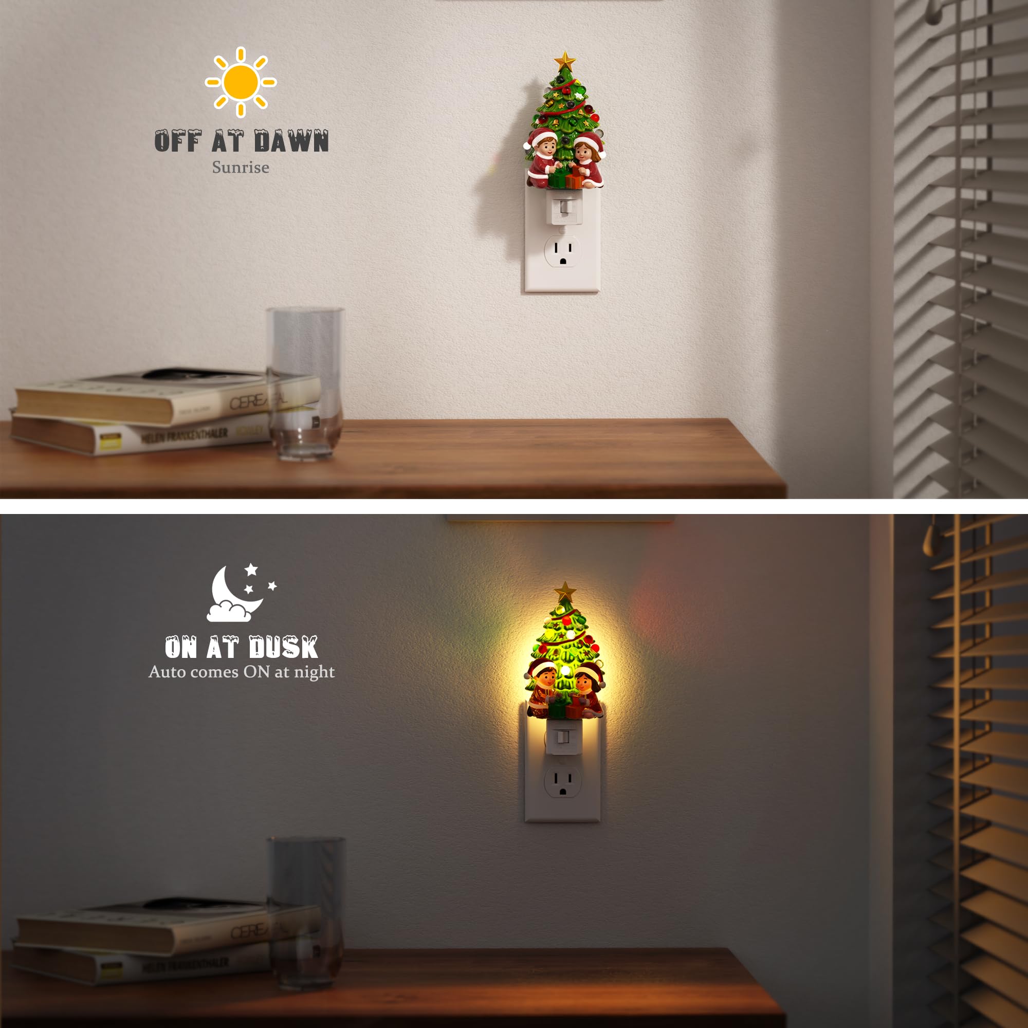 Jandcase Christmas Tree & Santa Claus Night Light  3000K Night Lights Plug Into Wall Cute & Funny Ceramics Christmas Night Light For Kids  360?Rotatable For Home Party Decor 1 Pack