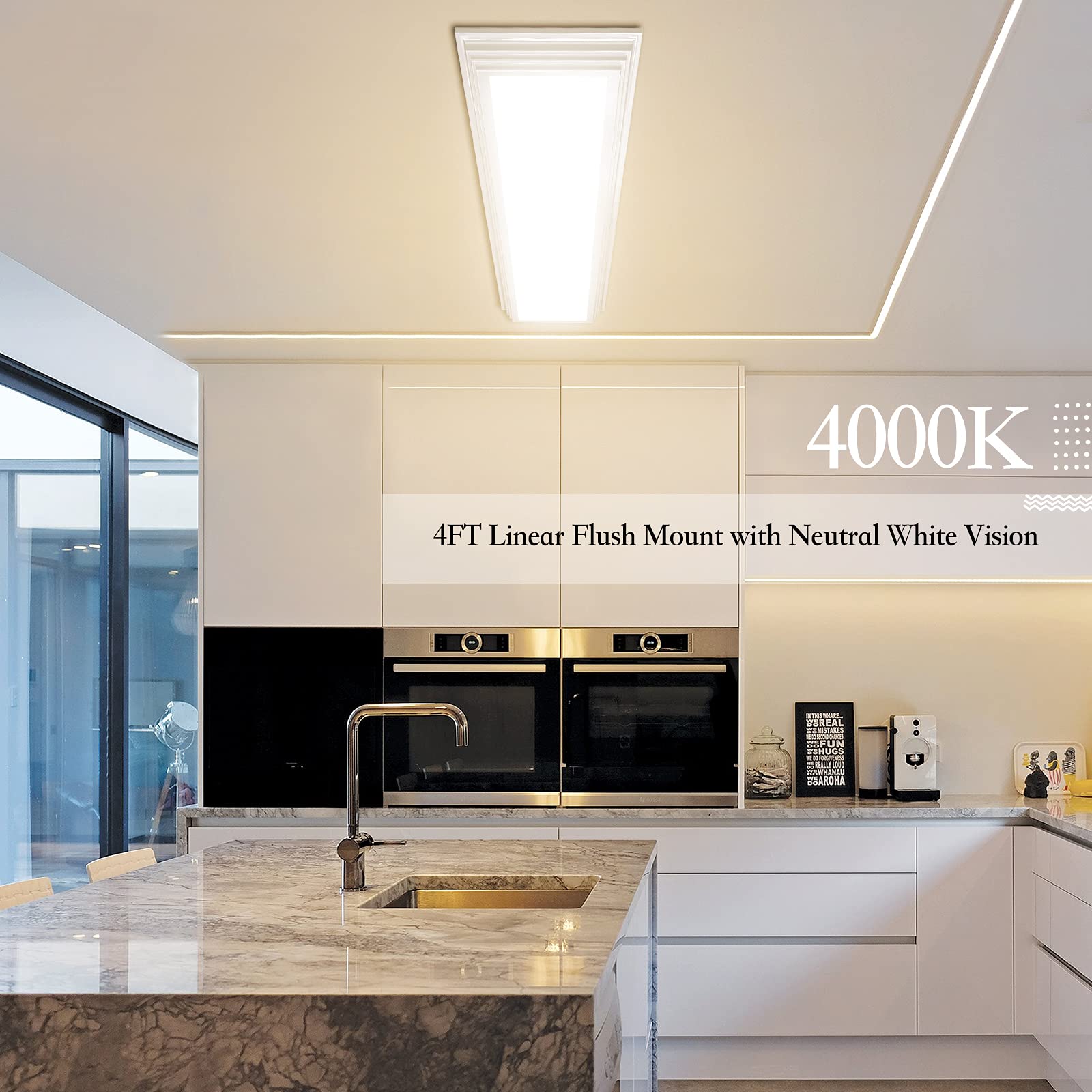 Faithsail Dimmable 4Ft Led Wraparound Light  Selectable 3 Color Temperature 3000K/4000K/5000K Cct 50W 5500Lm 4 Foot Kitchen Led Light Fixture  Flush Mount 48 Inch Ceiling Lighting Fixture  4 Pack