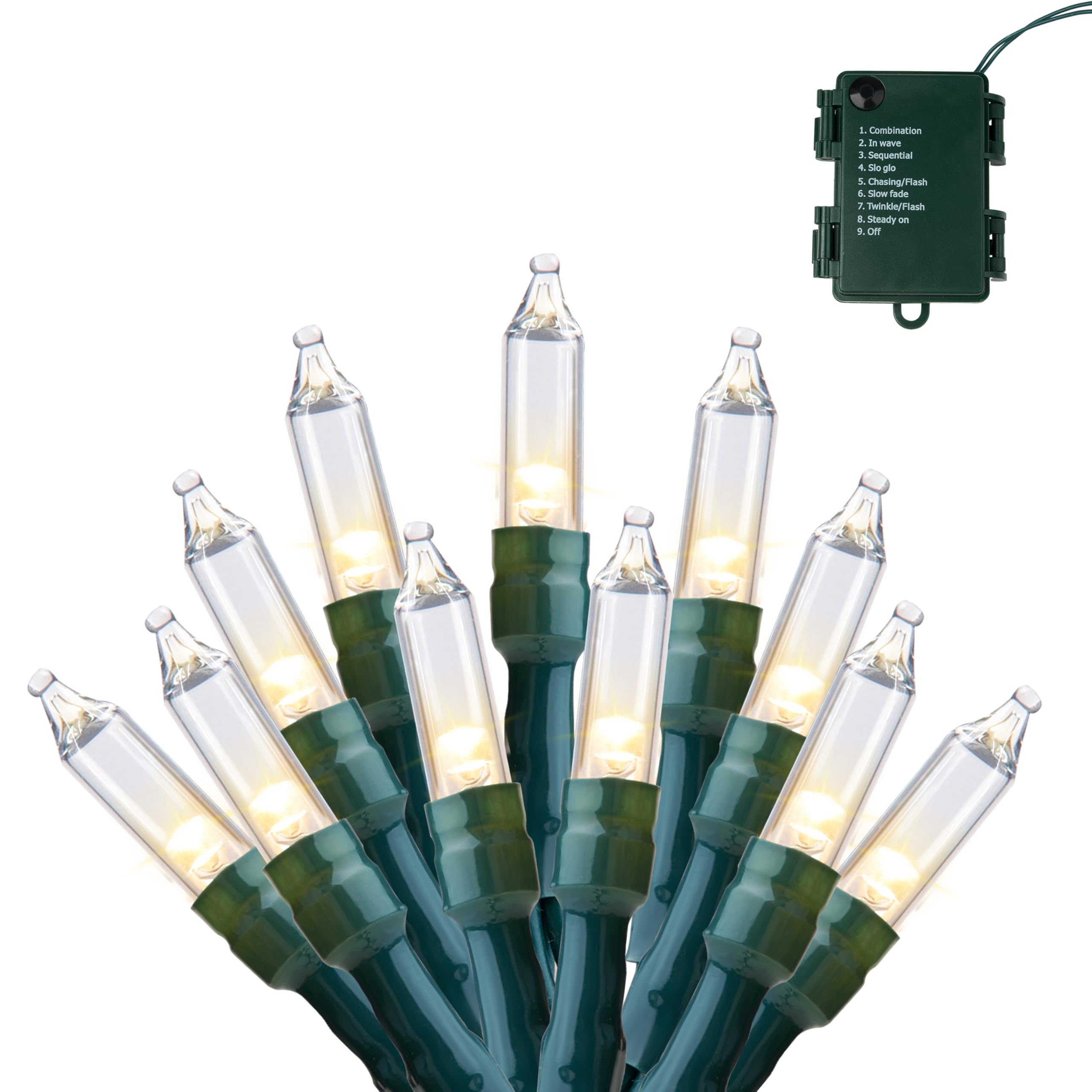 Joiedomi LED Christmas Lights Outdoor,31.4FT Battery Operated Christmas Light with 8 Modes,2×50 Warm White Xmas Tree Lights Indoor,Multifunction Green Wire String Lights for Christmas Decor Party