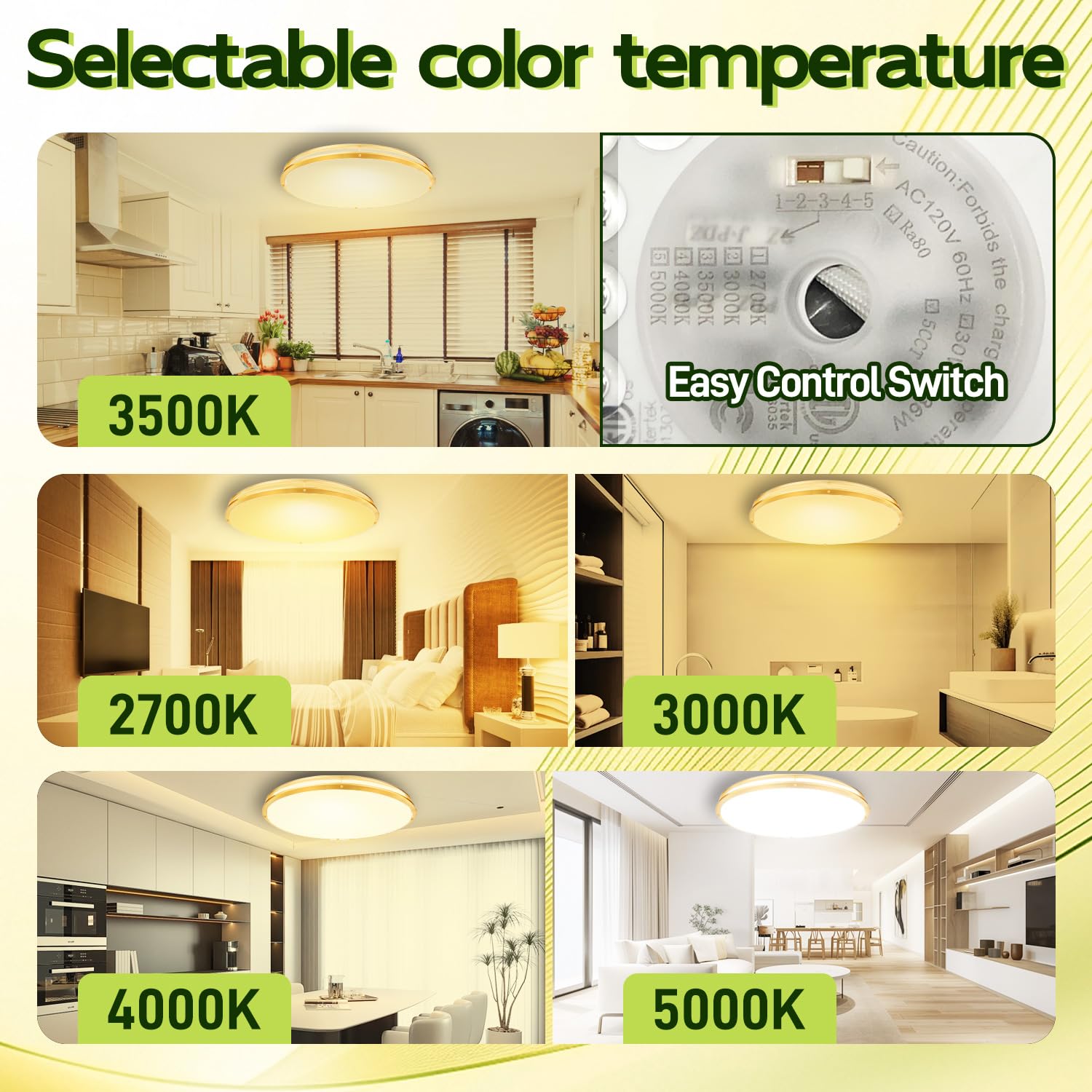 hykolity Oval LED Ceiling Light 32 Inch, 60W, 4000LM, Adjustable 2700K-5000K, Gold Finish, Dimmable, Model HBCE