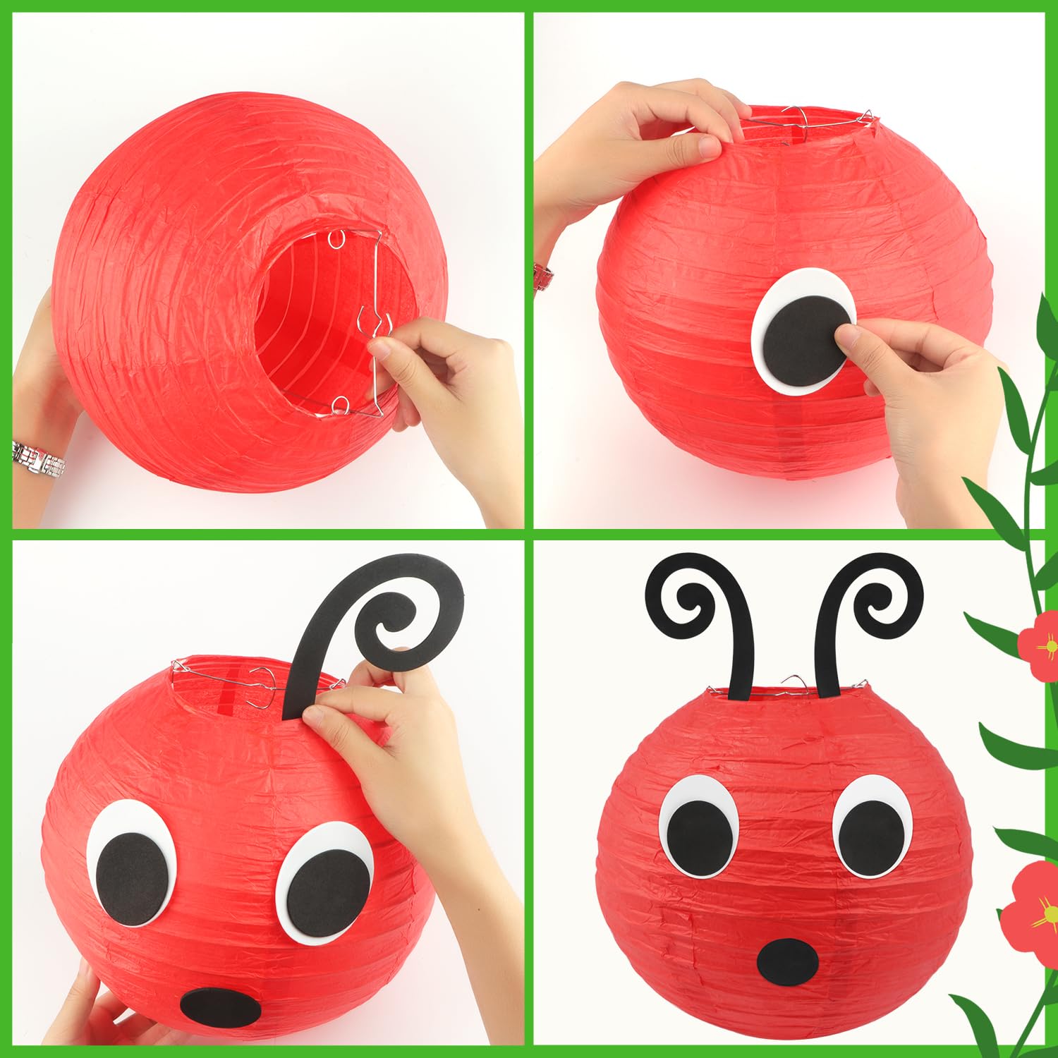7Pcs Caterpillar Paper Lanterns Red Green Paper Lanterns With Eyes Mouth For School Classroom Decoration Birthday Party Decorati