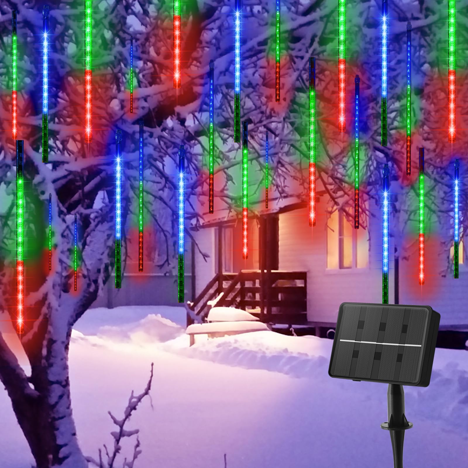 Minetom Solar Meteor Shower Lights 20 Tubes 16 Inch 720 LED Solar Christmas Lights Outdoor Waterproof, Snow Cascading String Lig
