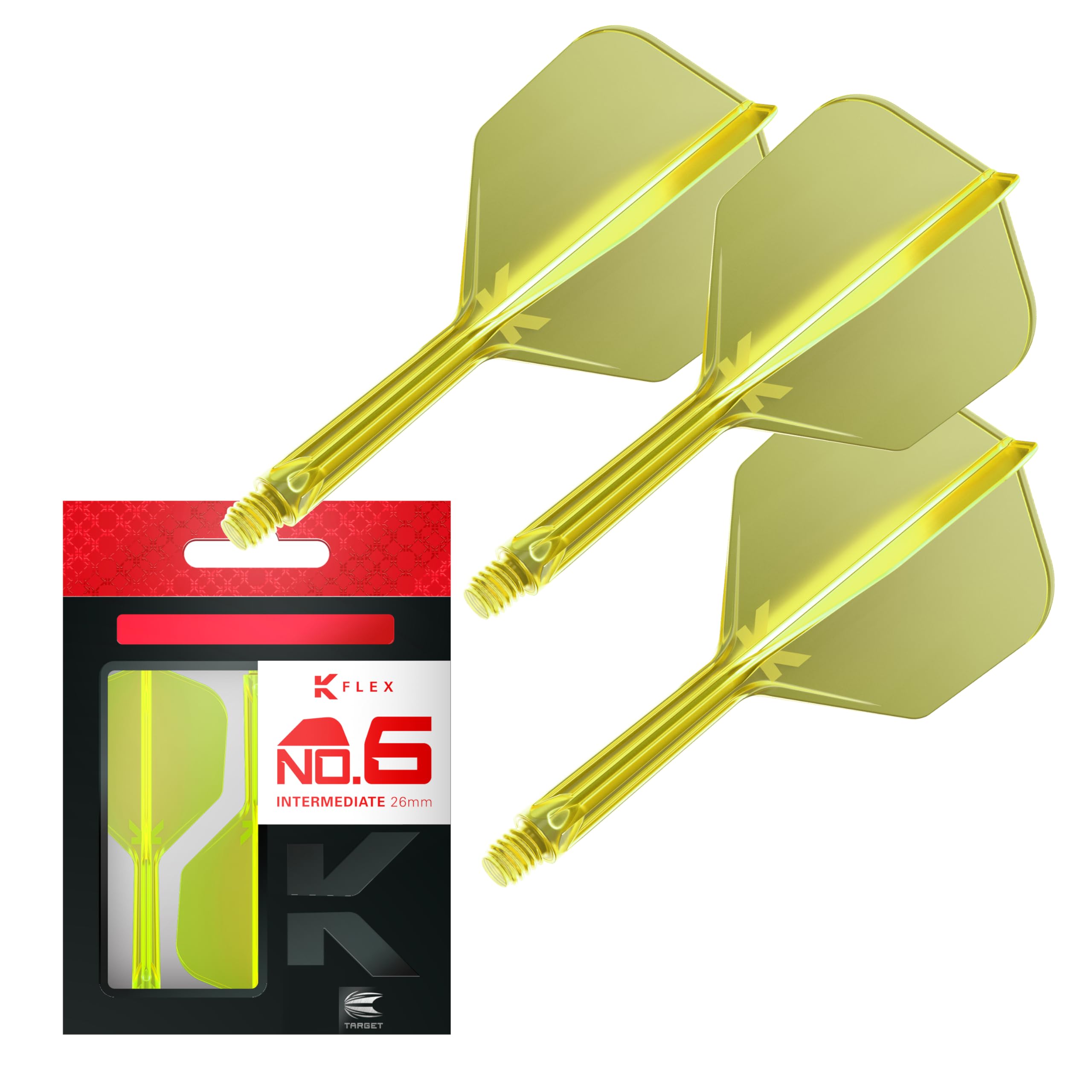 Target Darts K Flex Dart Flights & Shafts, No.6 Intermediate Size, Yellow, Model taf1548, Pack of 3