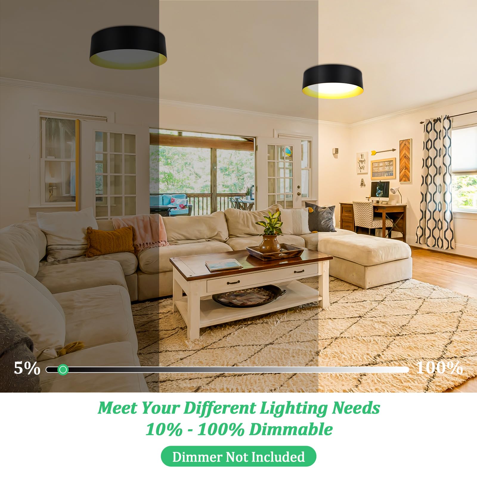 2-Pack Flush Mount Ceiling Lights, 25W Led Ceiling Light Fixtures 300W Equivalent 2600Lm 5Cct Adjustable Modern Black And Gold F