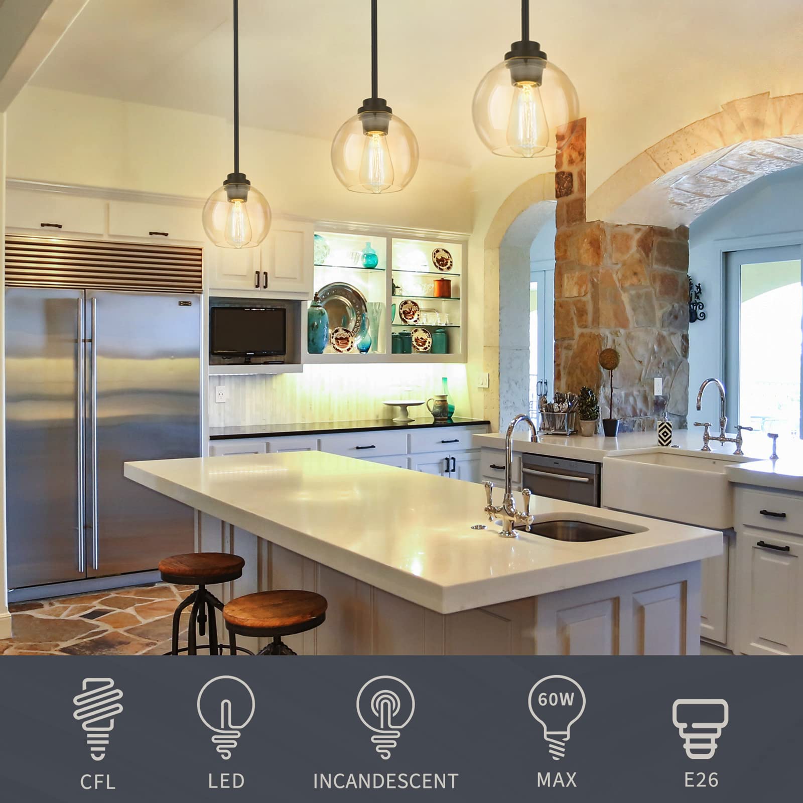 Ouvr Pendant Light Fixtures,Pendant Lights Kitchen Island With Adjustable Hanging Pole Ceiling For Kitchen Island, Dining Room,