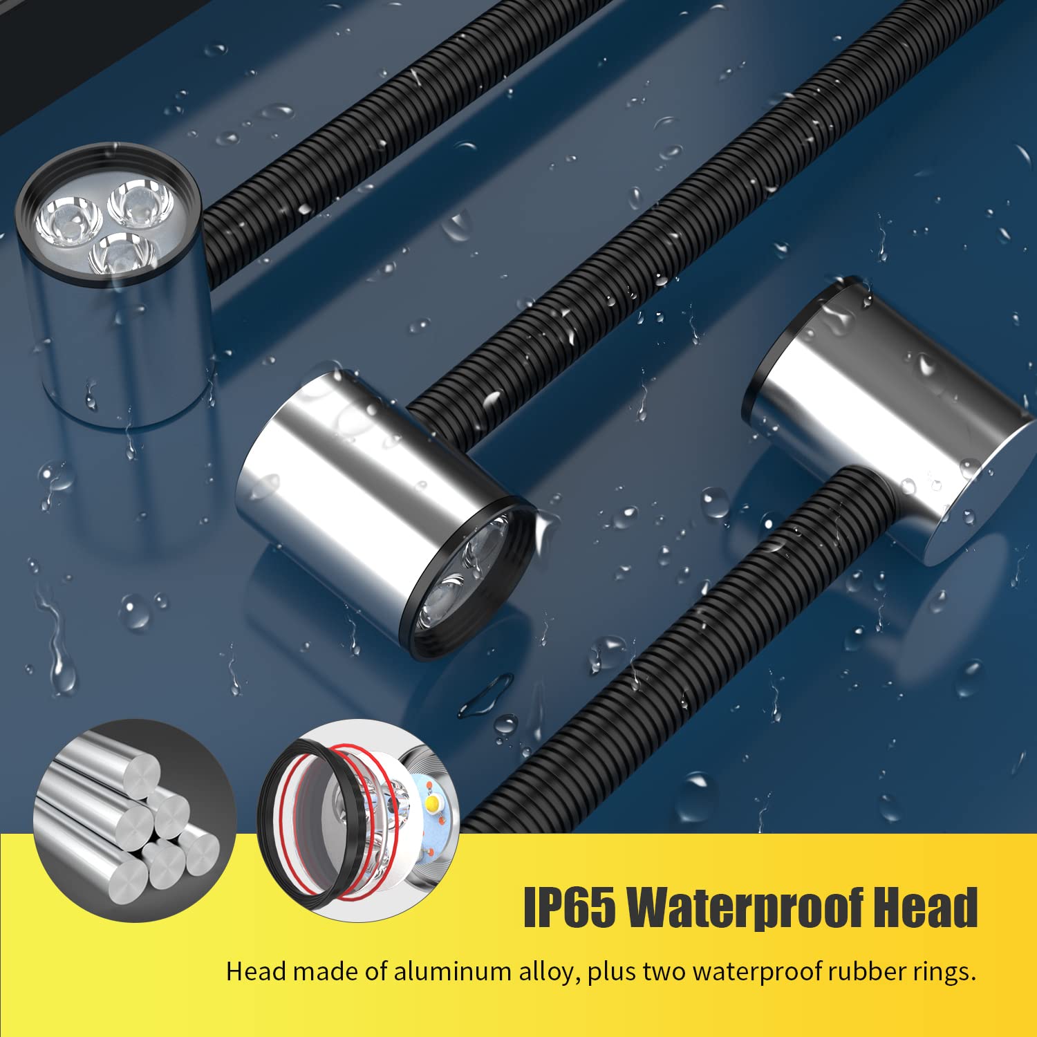 Led Machine Work Light, Ip65 Water Proof Flexible Gooseneck Lamp 900 Lumens 120 Volt For Lathe Milling Drill Press Industrial Li