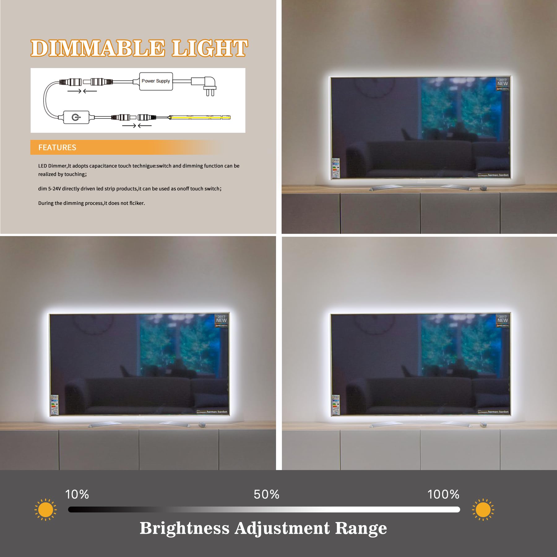 Pandery Cob Led Strip,Led Strip Lights 3M/9.84Ft,Touch Dimmable Led Strips,Cri90+,6000K Natural White Cob Led,1600Leds,24V Led Tape Lights,Indoor For Bedroom, Kitchen, Tv, Mirror,Cabinet