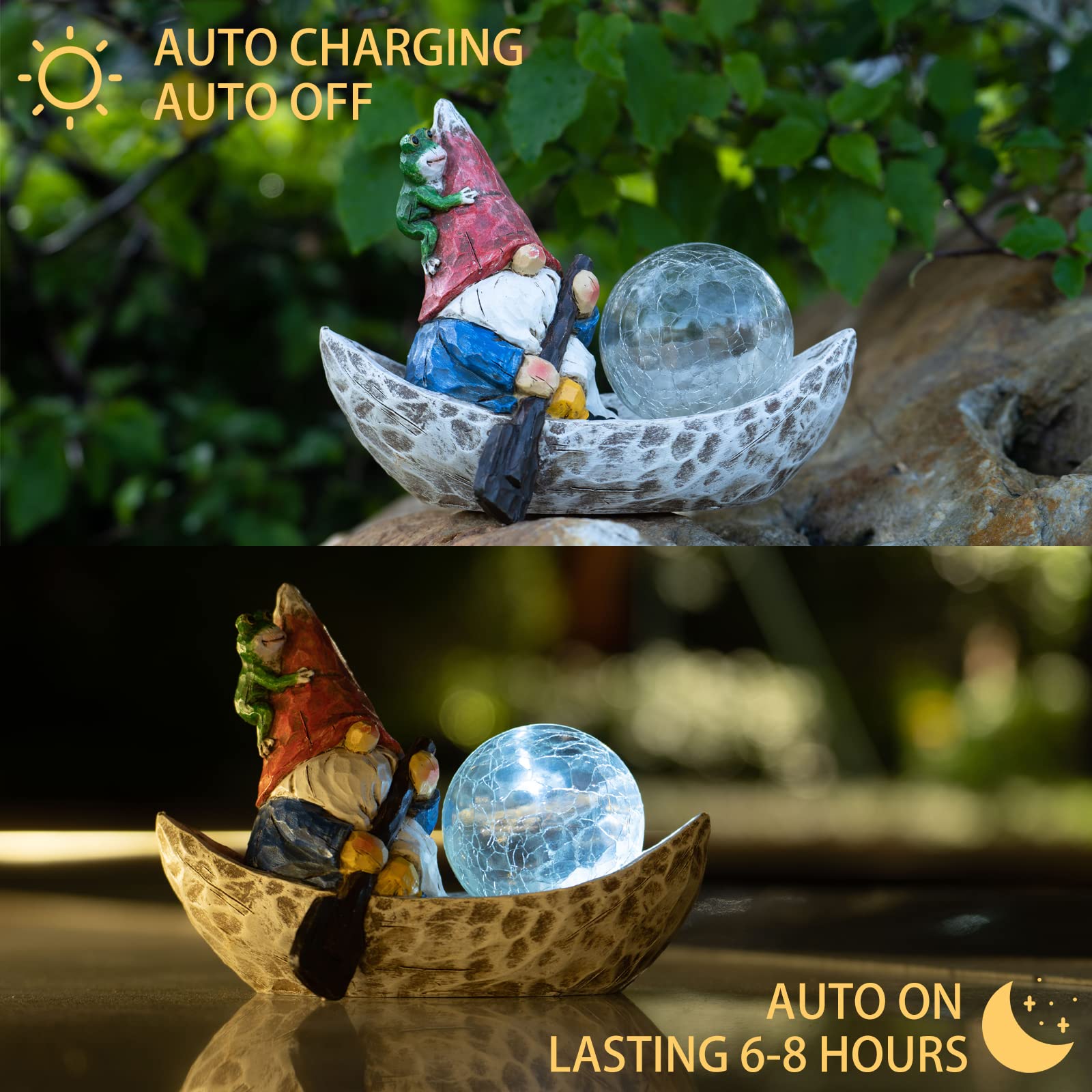 Rezpuao Garden Gnome Statue,Solar Gnomes Figurine,Outdoor Gnome Decor,Gnomes Decorations For Yard With Solar Light,Gnome Sculptures For Patio Lawn Ornaments