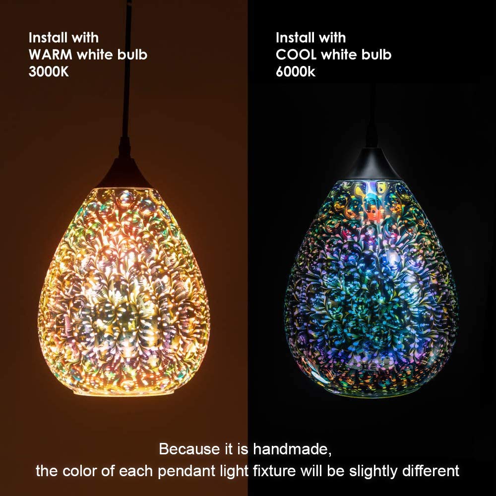 Yisuro 1-Light Glass Pendant Light Fixture, 7.8&quot; Shade For Kitchen Island & Dining Table