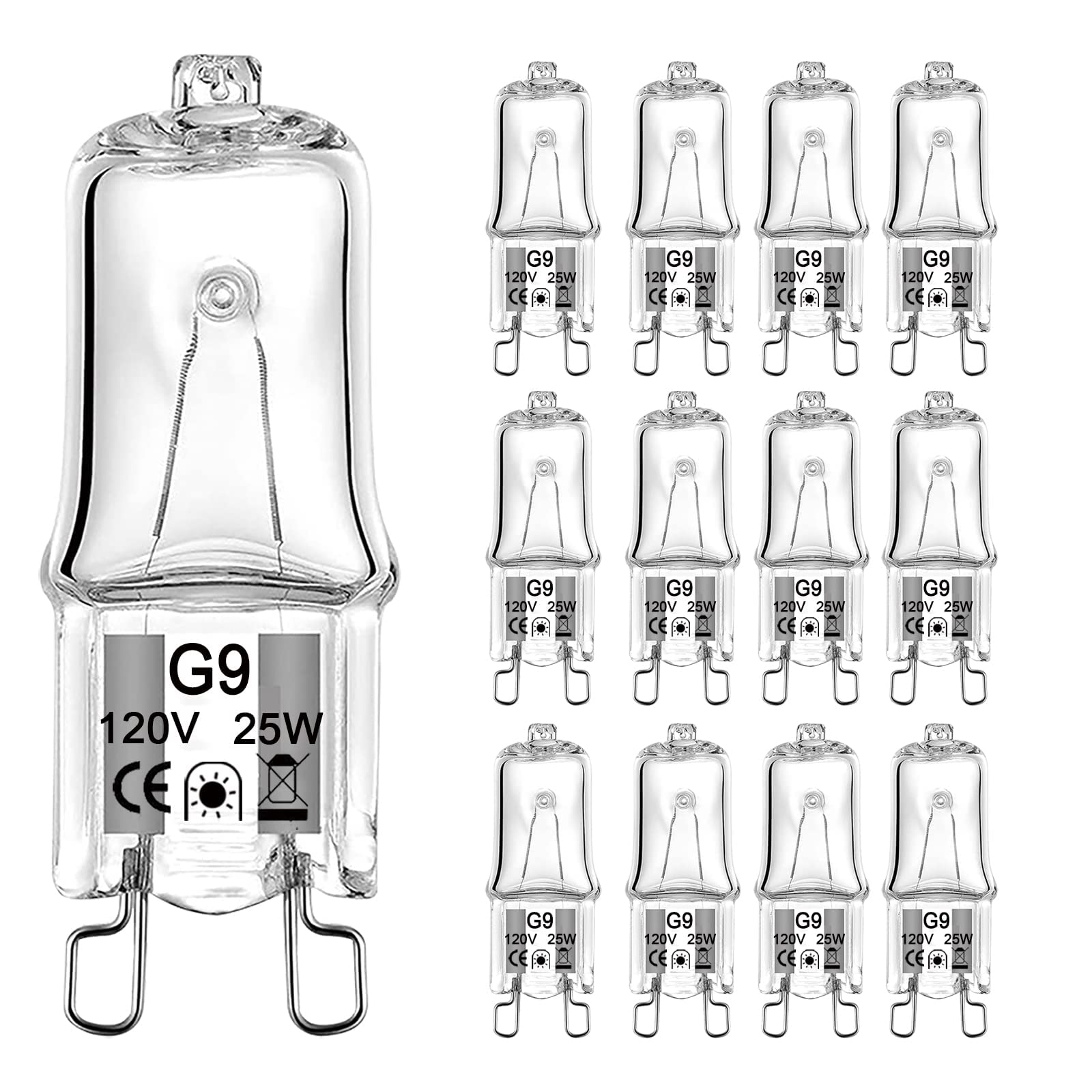 Gaormii G9 Halogen Light Bulbs 25W 12 Pack 2 Pin Base 120V Glass Warm White 2700K Dimmable