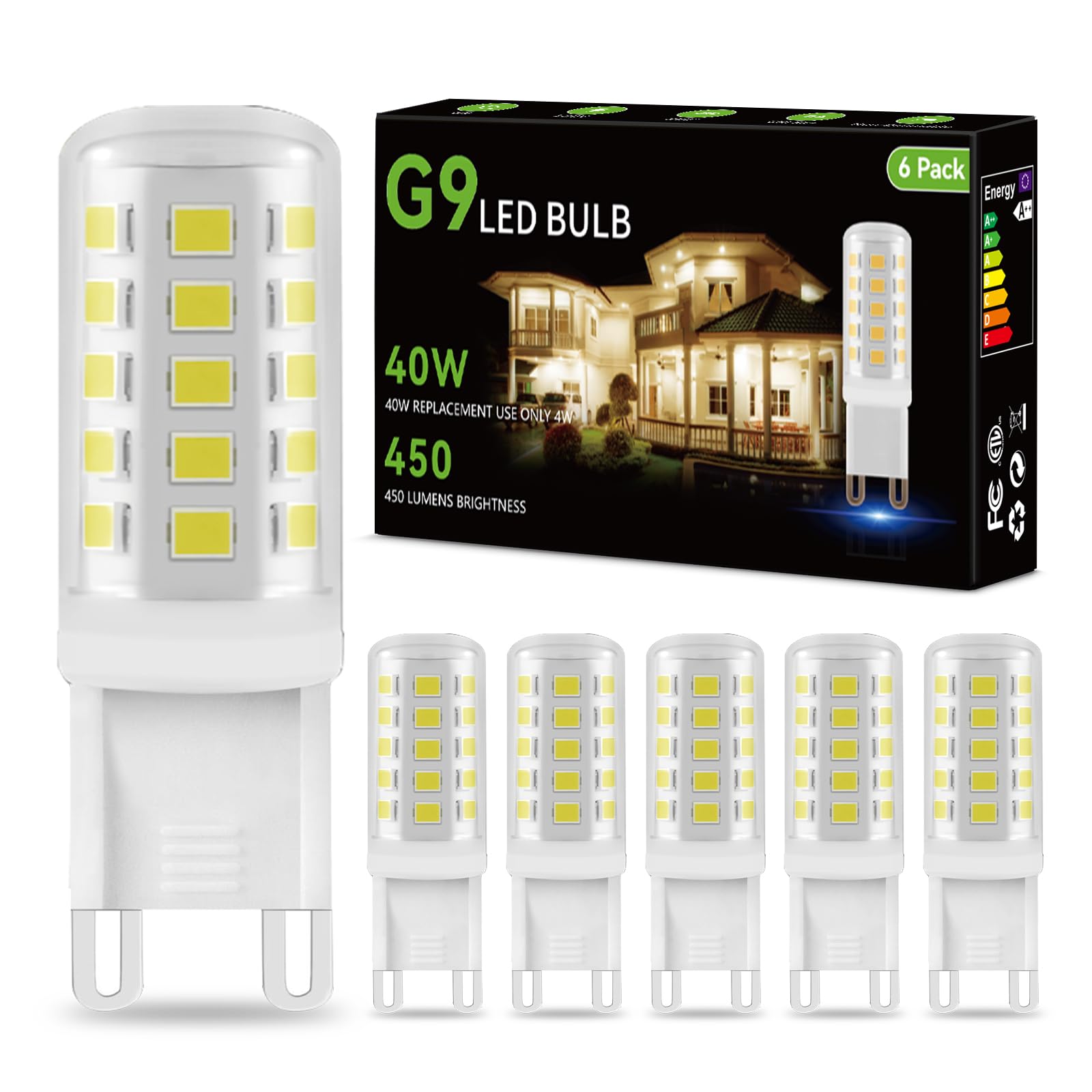 Dalattin G9 Led Light Bulbs,4W Equivalent 40 Watt,Replacement T4 G9 Halogen Bulb,450Lm, Non-Dimmable, Energy Saving Lights For C