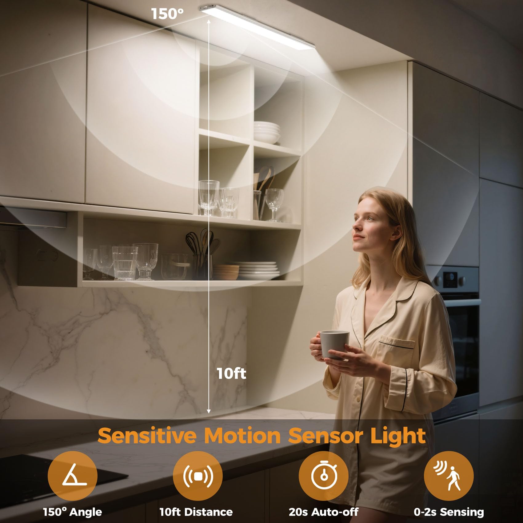 Yacoto Under Cabinet Lighting  5 Pack 54 Led Motion Sensor Light Indoor 3 Color Dimmable Rechargeable Battery Operated Motion Activated Under Counter Lights For Kitchen Closet Stairs Home