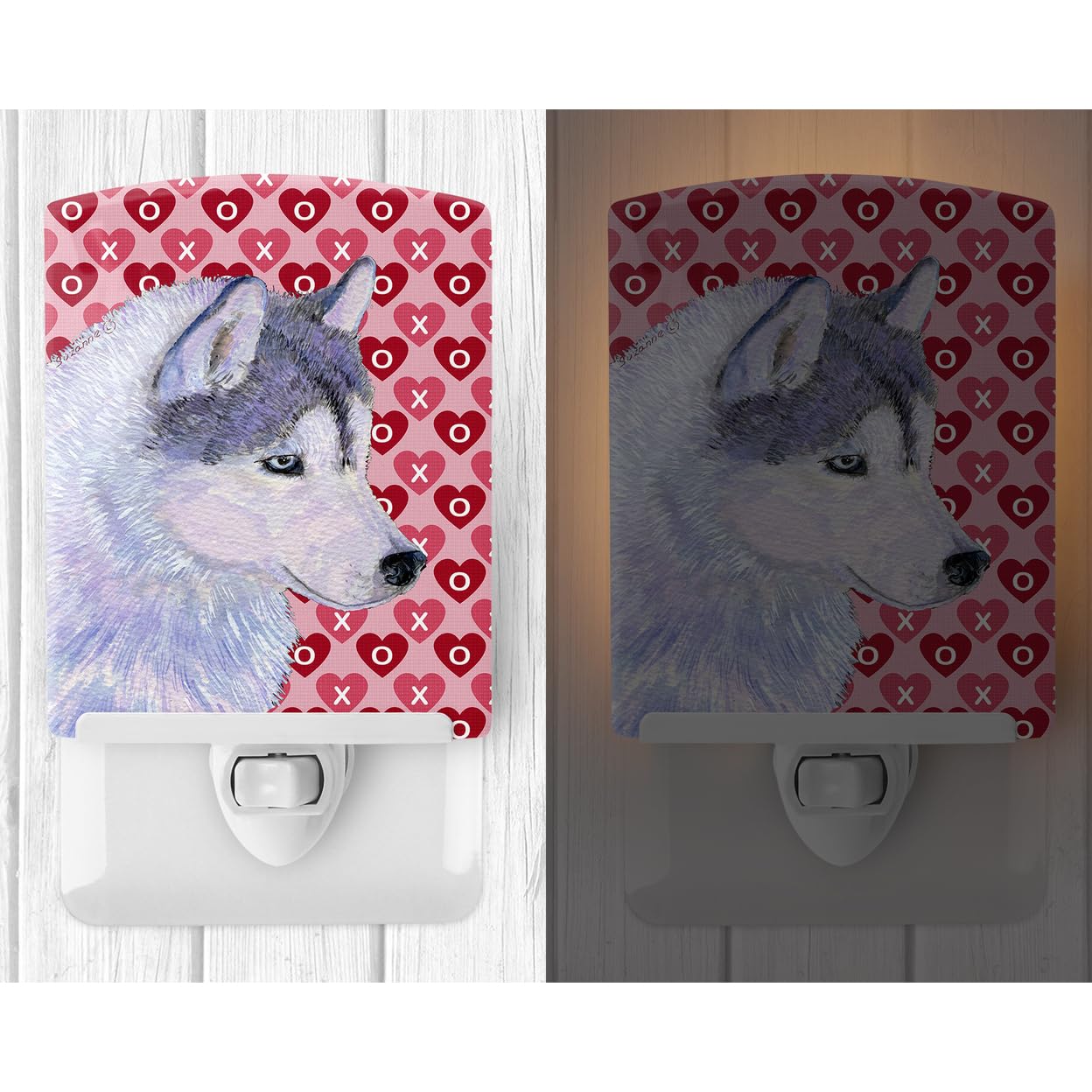 Carolines Treasures Ceramic Night Light, Siberian Husky Hearts, UL-Certified, 6x4x3in, Multicolor, Model SS4464CNL