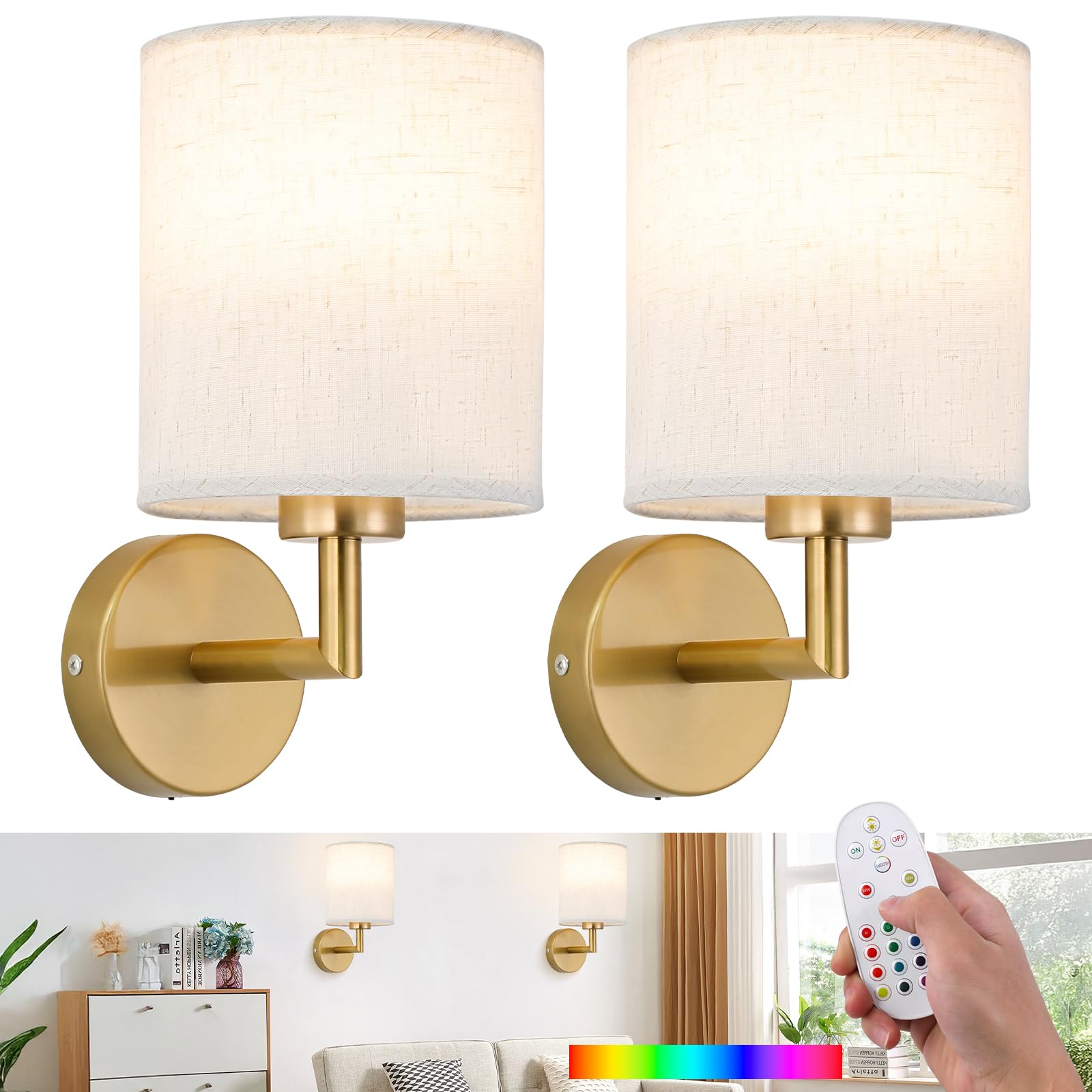 Battery Operated Wall Sconce Set of 2,Rechargeable Wall Lights with Remote Control,Wireless Wall Sconces with 3000mAh Detachable