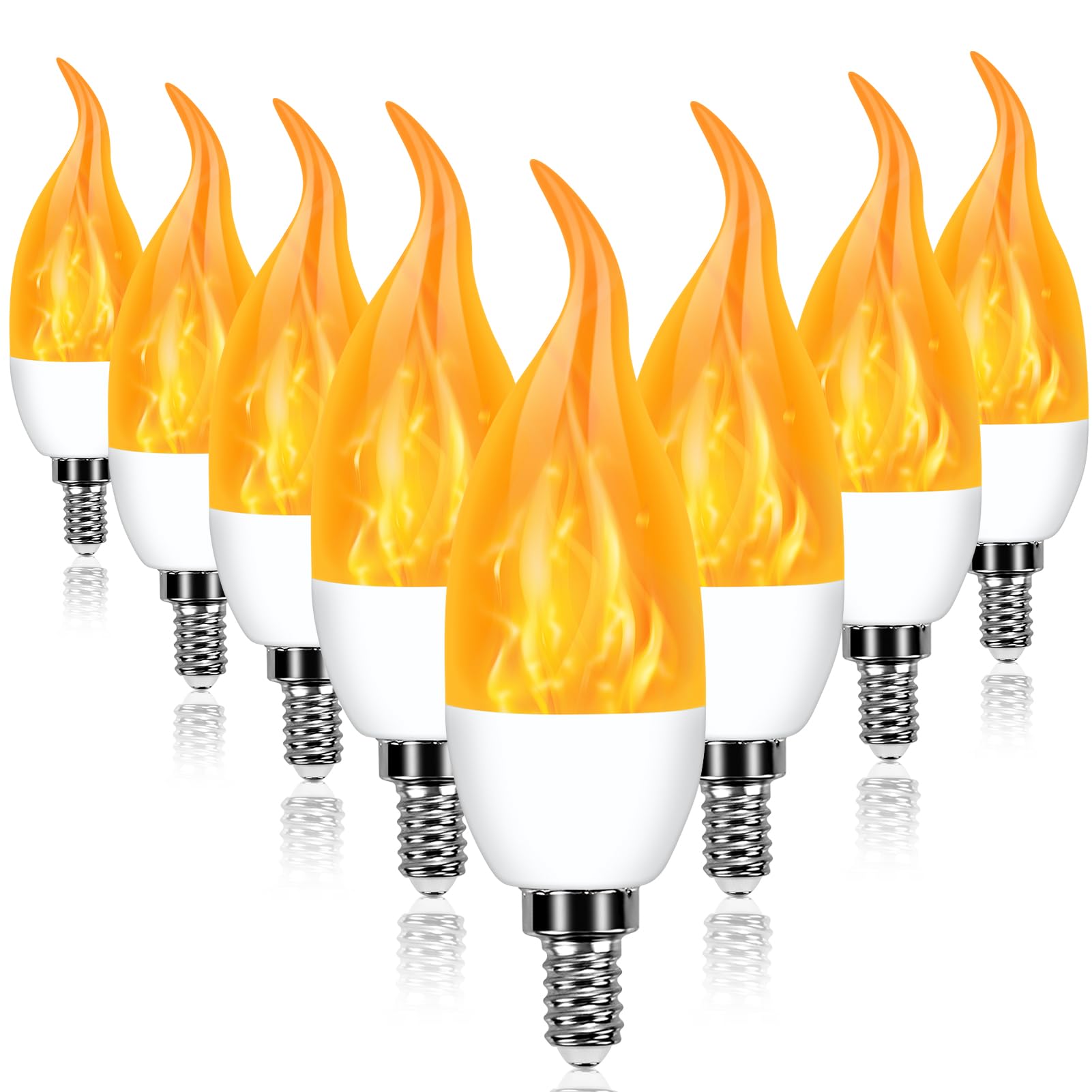 Kestnsee E12 Led Flickering Candelabra Flame Effect Light Bulbs - Upgrade Flicker Candelabra Torch Fire Effect Lights Bulbs For Outdoor Halloween Xmas Holiday Decorations 3W 1400K (8 Pack)