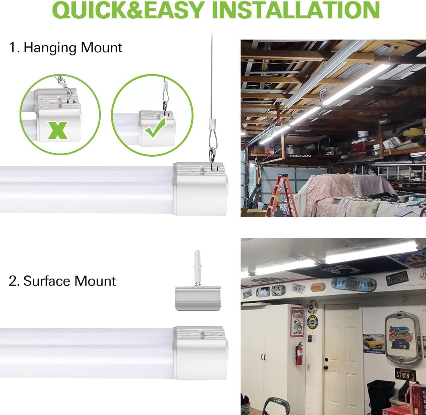 hykolity 4FT Linkable LED Shop Light, 4400lm, 42W, 5000K Daylight, White, Model HB-Q10-50, Garage Hanging/
