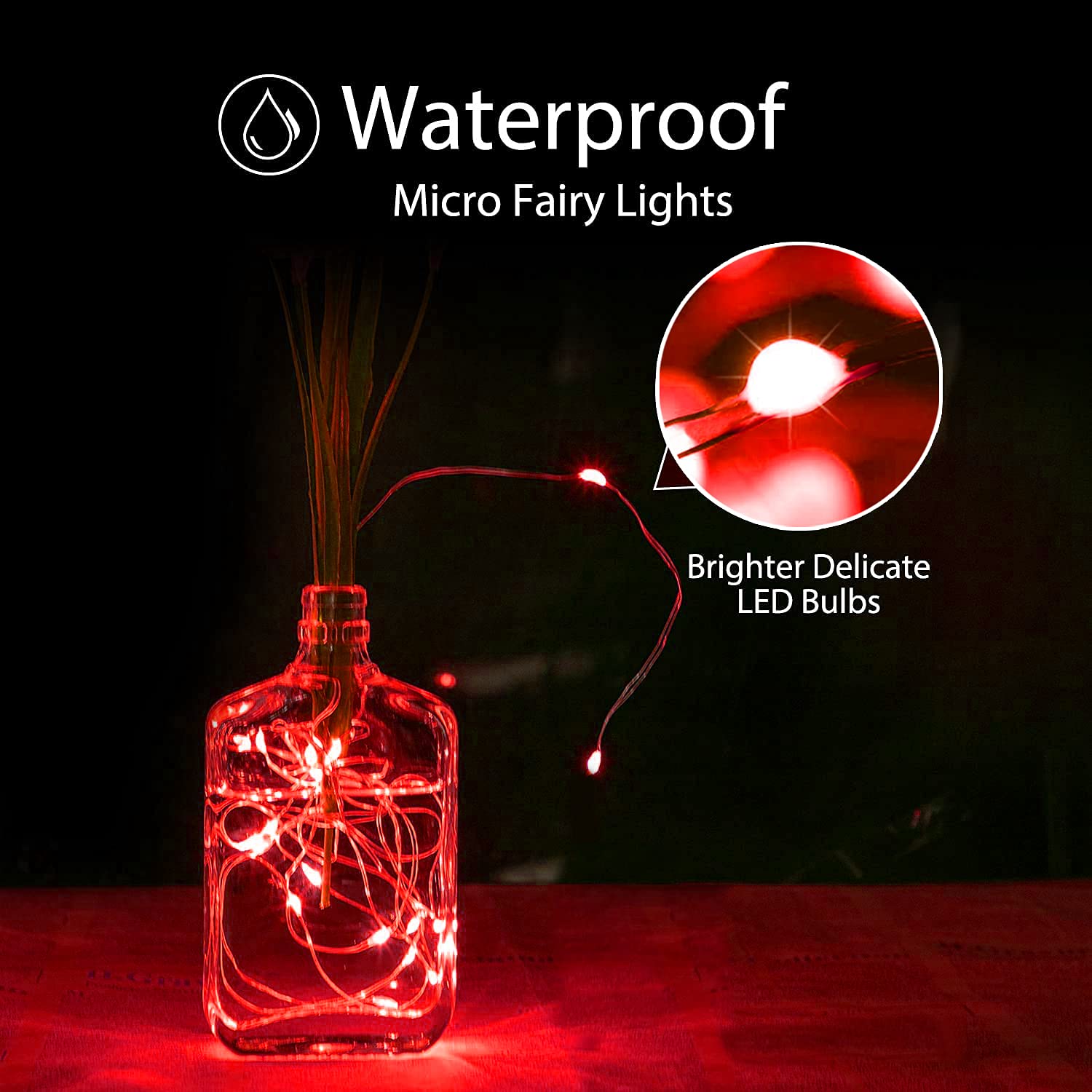 Homemory 33 Ft Red Fairy Lights - 100 Led Battery Operated String Lights With Remote, Waterproof Silver Wire, 8 Modes, Model Hxd10Mt2Hs