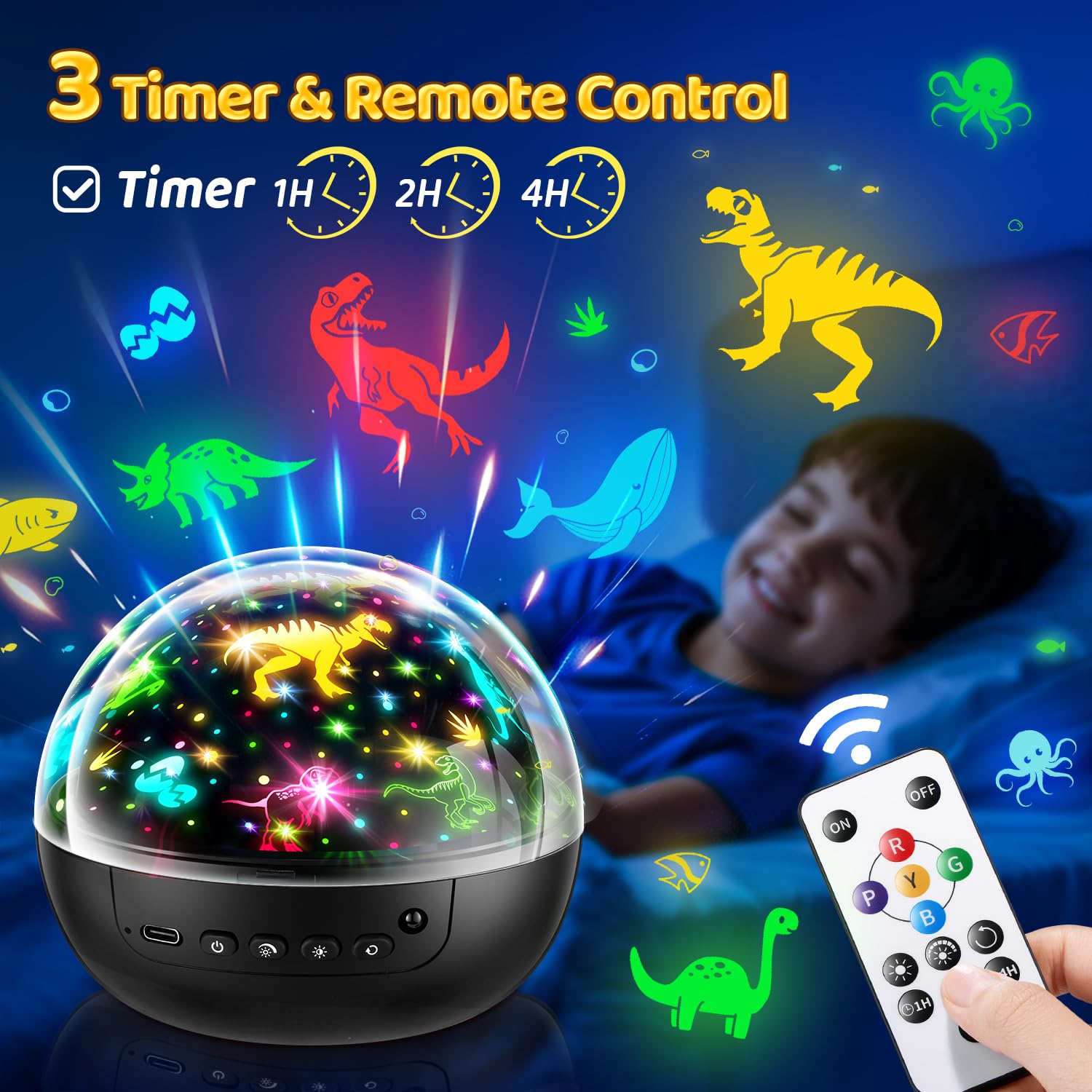 Dinosaur Toys For Kids 5-7, Remote+3 Films+93 Effects Kids Night Light Projector For Kids Room, 3 Timer+5 Brightness Dinosaur To