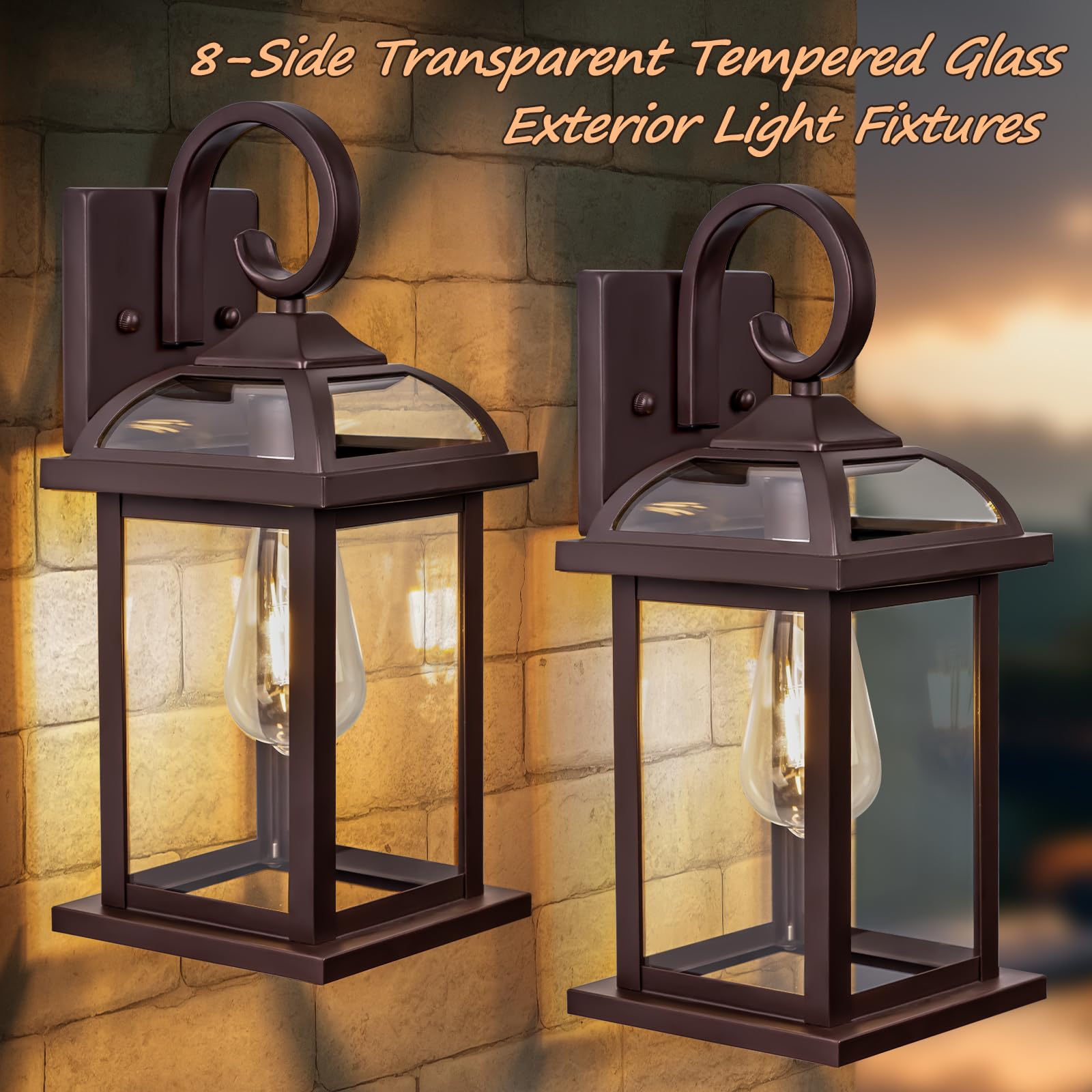 Roravilila Oil-Rubbed Bronze Outdoor Wall Lanterns, 2-Pack Ip65 Waterproof Sconces