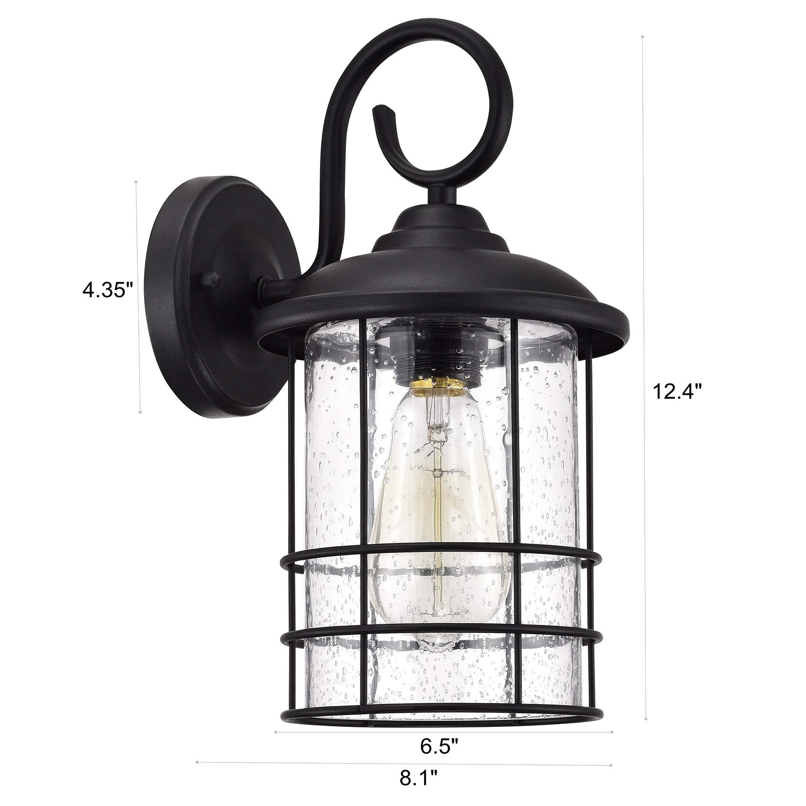 Micsiu 12 Inch Outdoor Wall Lantern 2 Pack, Black Metal Sconce With Clear Seedy Glass, Waterproof For Porch, Entryway, Garage, Model A20007