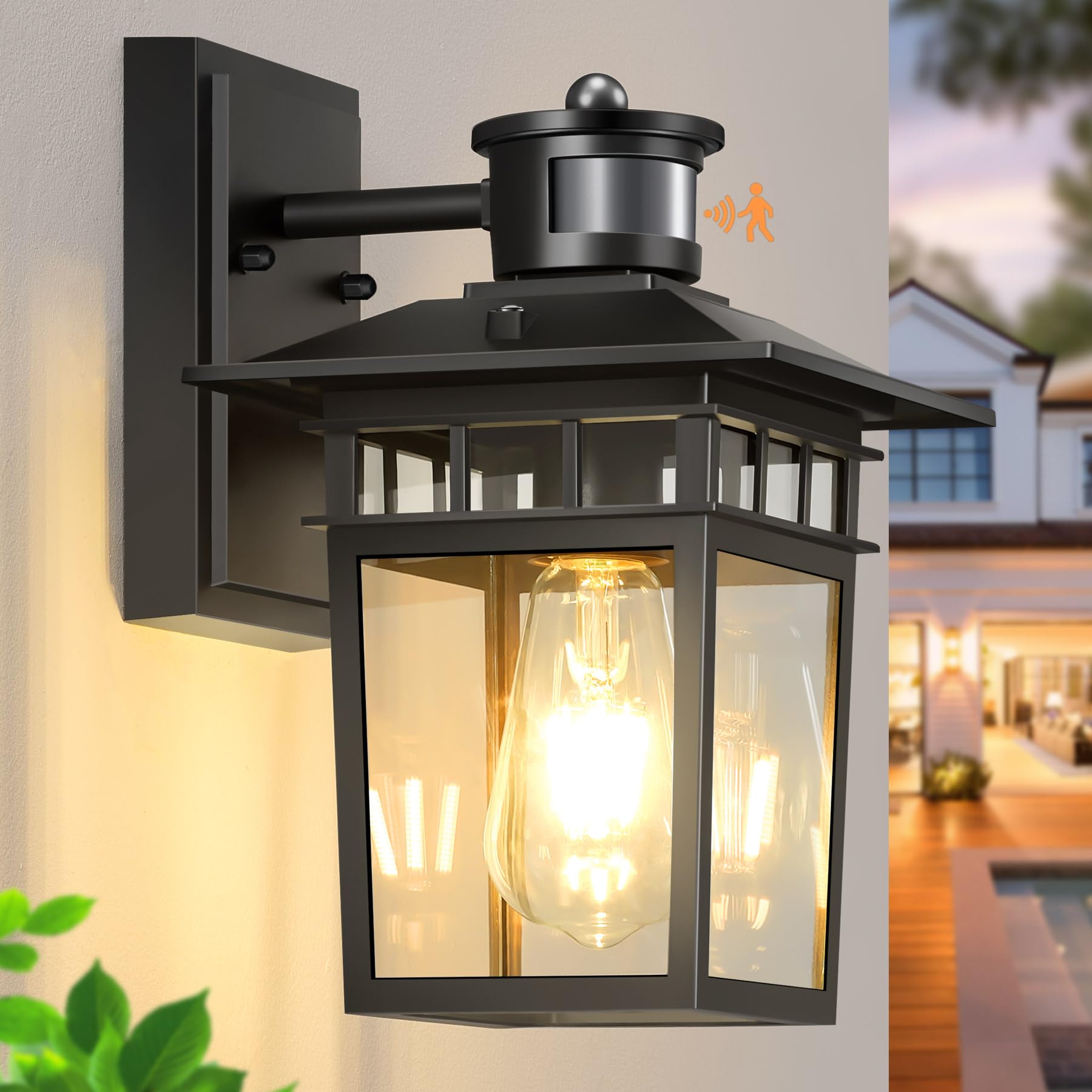 Motion Sensor Outdoor Lights Wall Mount,Dusk To Dawn Outdoor Lighting, Porch Light Exterior Light Fixture,100% Anti-Rust Aluminu