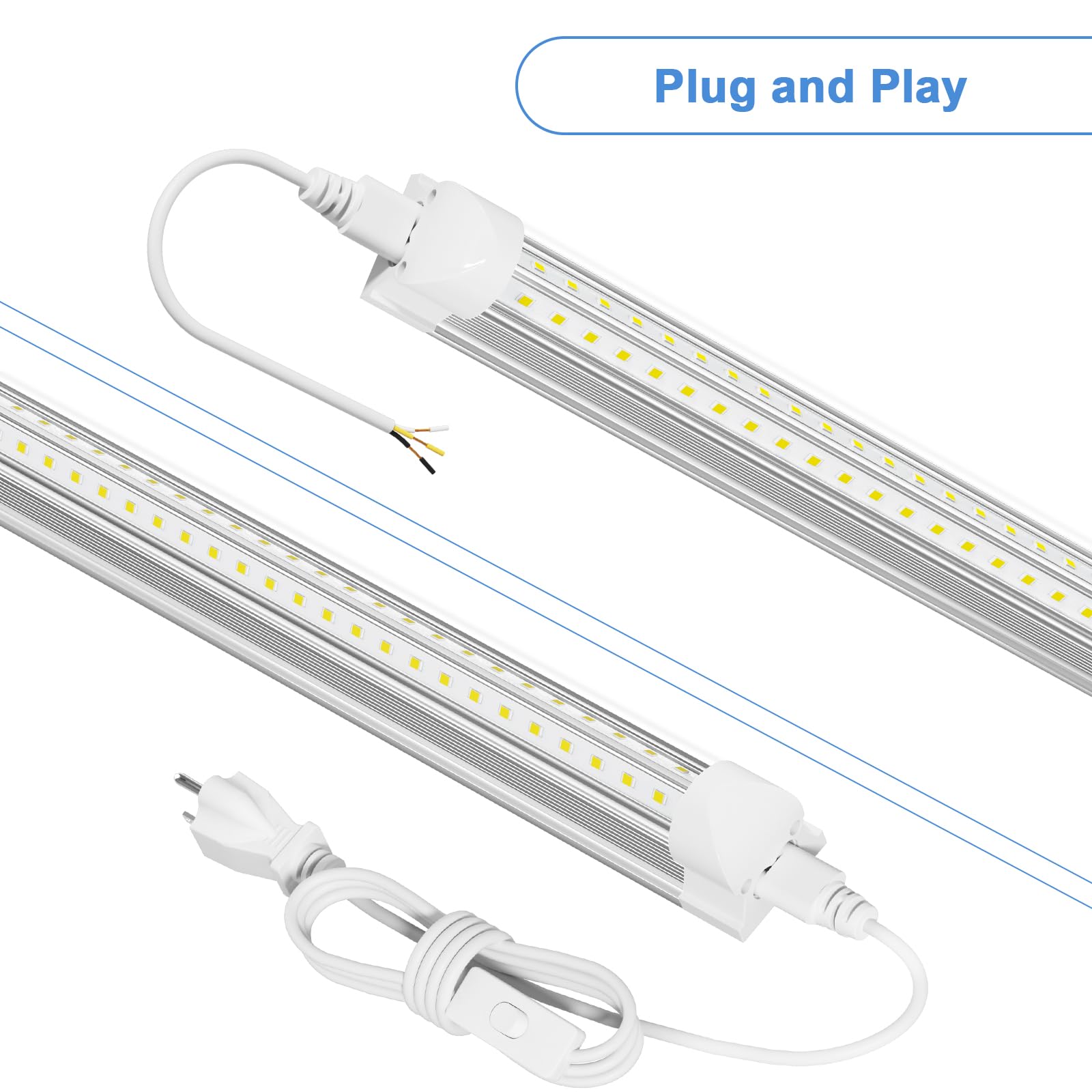 ONLYLUX 5ft LED Shop Light Fixture, 6500K Daylight, Double Sided V Shape T8, Aluminum, 10-Pack