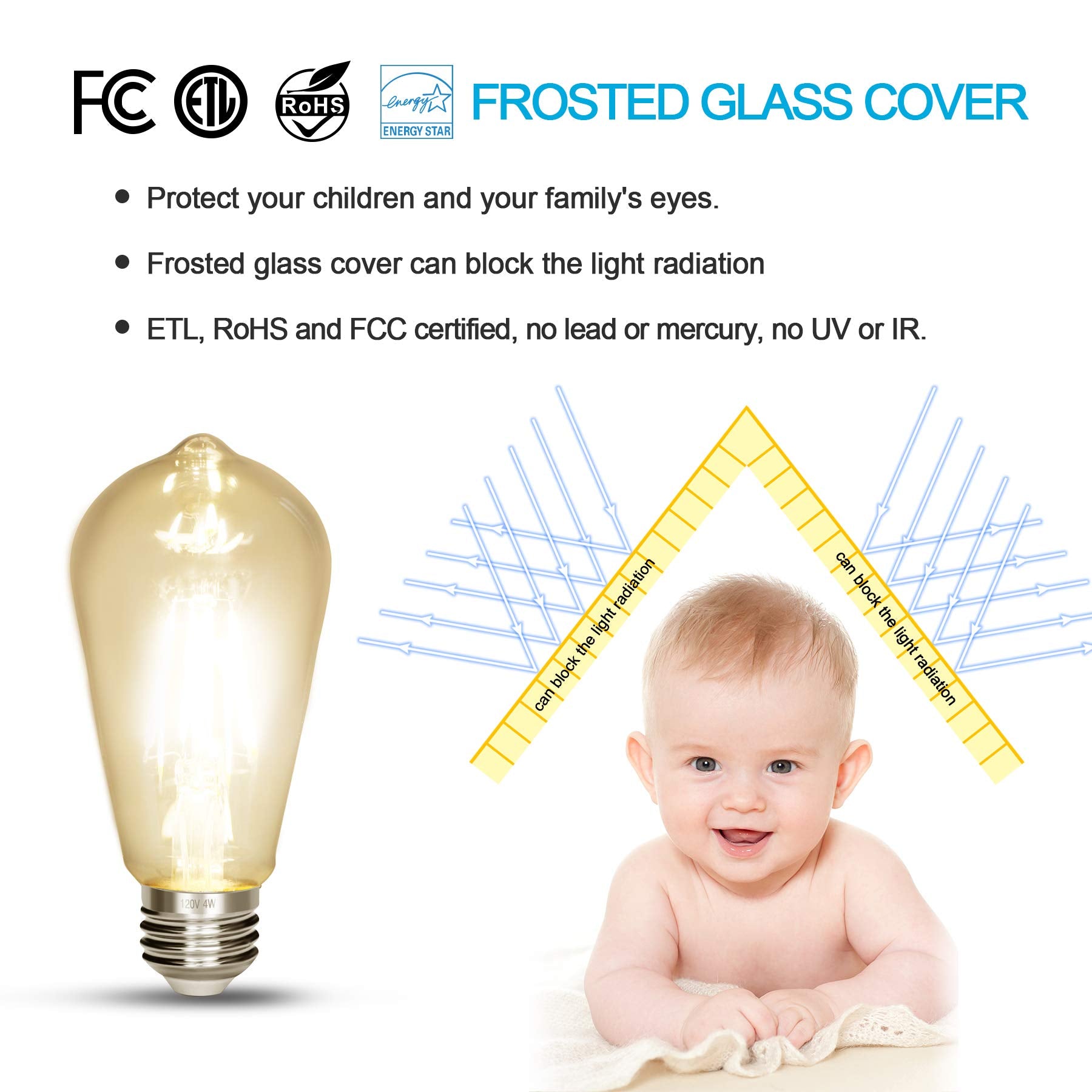 NOTOC LED Edison Bulb, Antique 40W Vintage, Warm White 2700K, Glass, Pack of 3