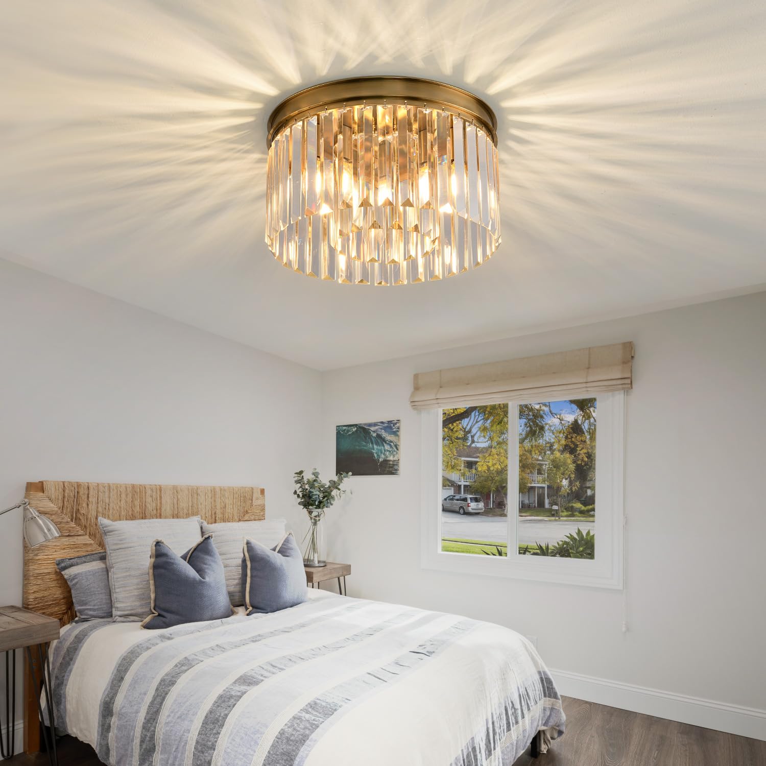 Blinghy Flush Mount Ceiling Light, Crystal Ceiling Light, Modern Crystal Chandelier Ceiling Chandelier. Suitable For Living Room