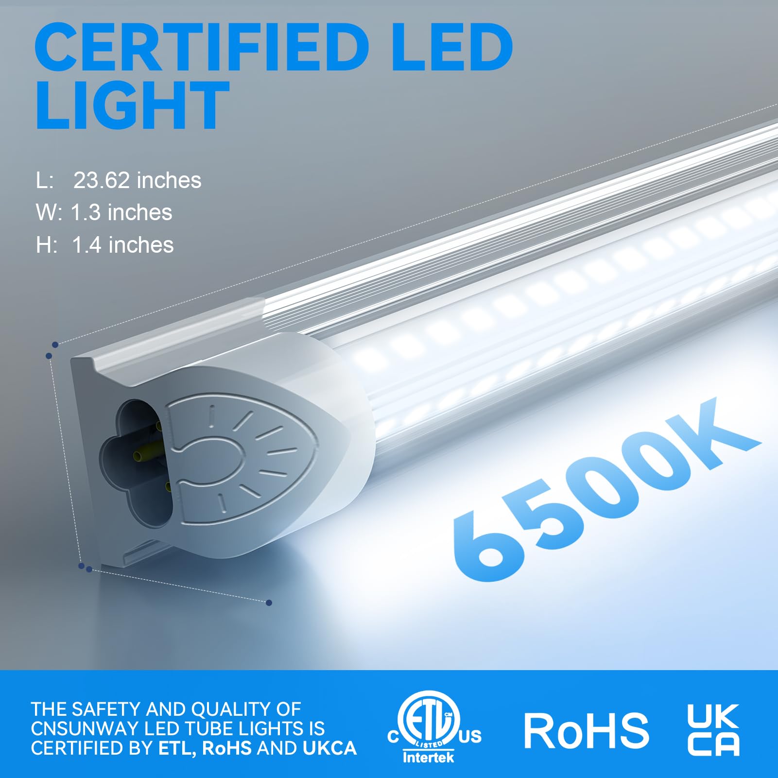 Cnsunway Led Shop Lights 2Ft  (6 Pack) 20W High-Efficiency Under Cabinet Lighting (6500K Cool White)  V-Shaped Linkable T8 Tube Light Fixtures - Shop Light For Workbench  Kitchen  Workshop  Etl Listed