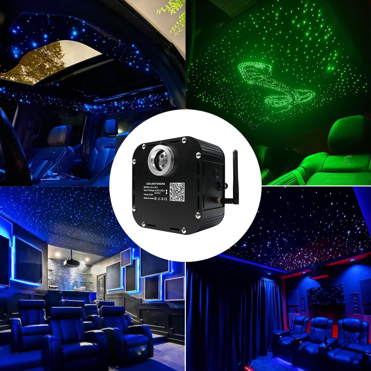 Azimom High Brightness 50W Twinkle Fiber Optic Starlight Kits Mixed800Pcs 16.5Ft Fiber Strands End Glow Sound Activated Bluetooth/App Remote Control Theater Ceiling Home Shop Lobby Roof Decor