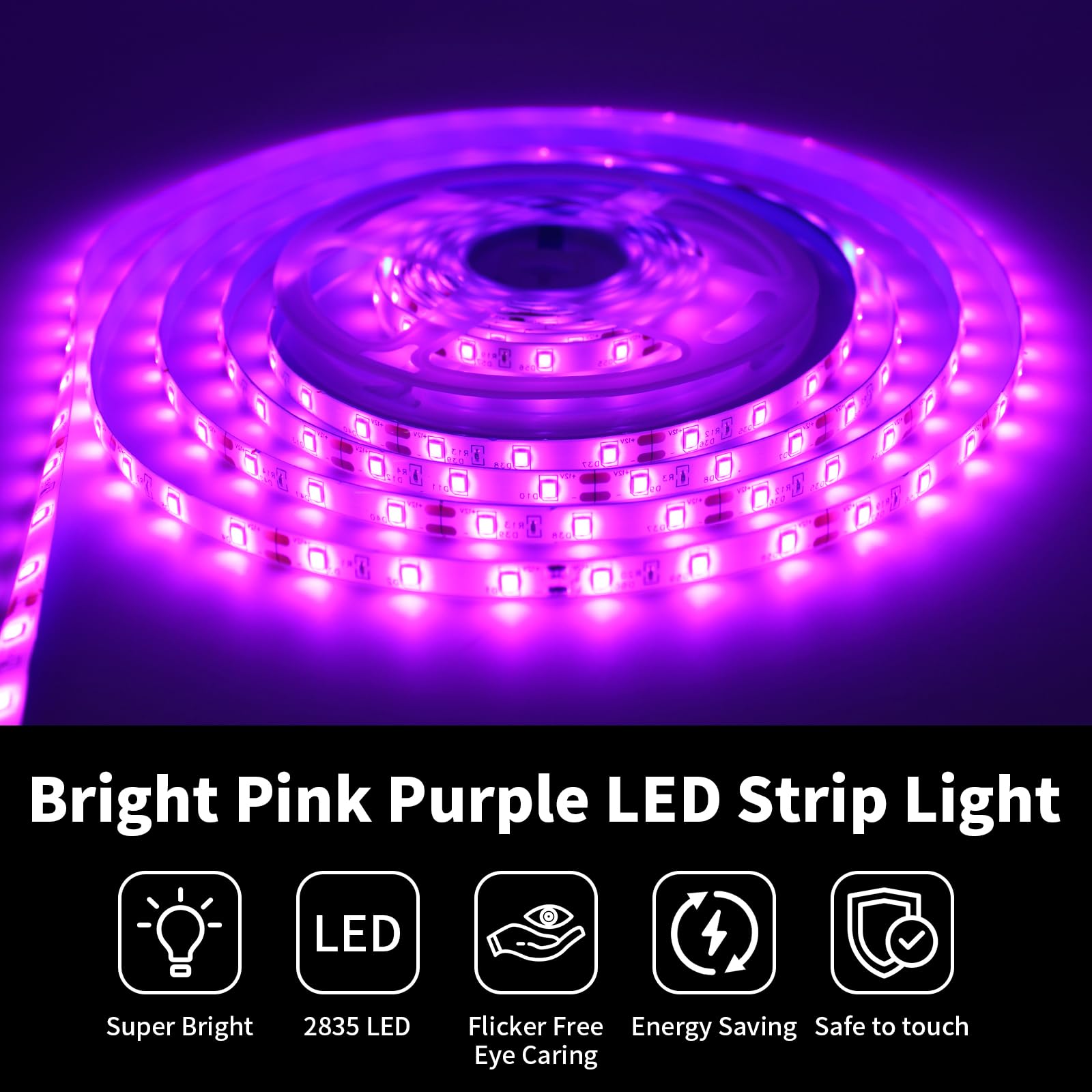 iNextStation LED Strip Lights, 16.4ft, 300 LEDs, Pink, Flexible, Cuttable, 12V, No Plug