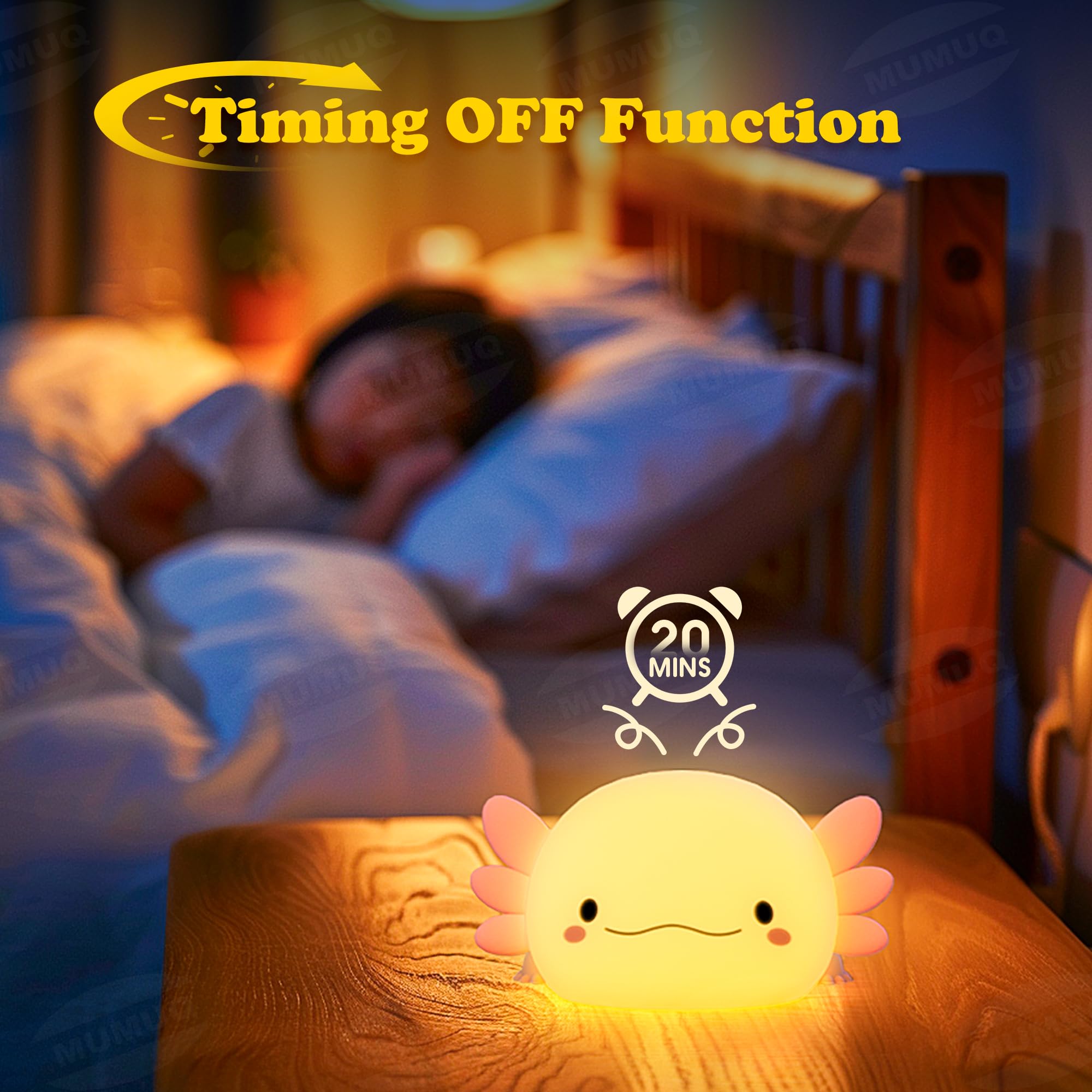 Mumuq Axolotl Night Light, Led Cute Silicone Nursery Axolotl Nightlight For Kids, Rechargeable Axolotl Night Lamp Touch Lamp Bedside Lamp With 20 Minutes Timer For Breastfeeding, Funny Decor