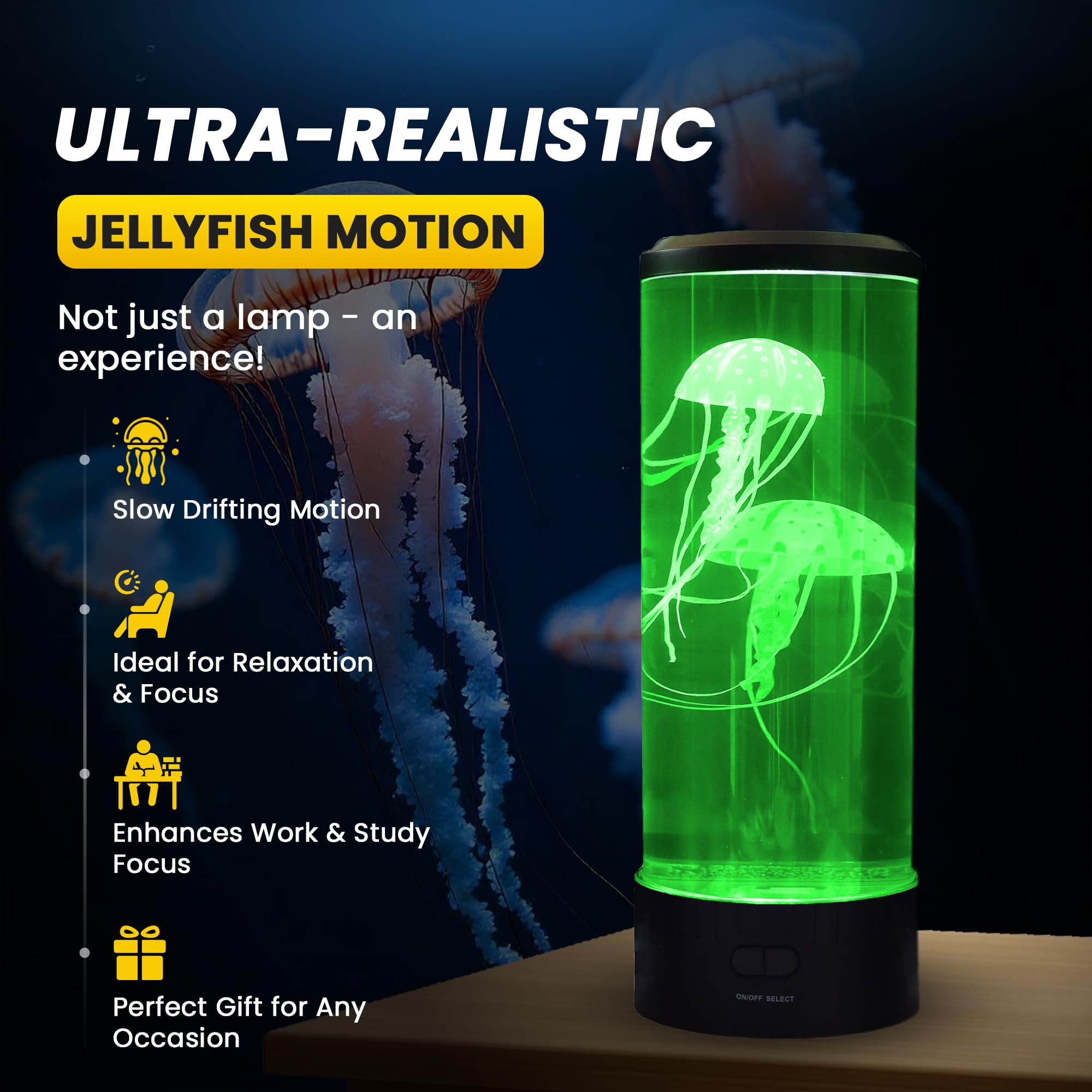 Brewish Jellyfish Lamp - 14 Led Aquarium Light, Black, Remote Control, Lifelike Home Decor For Men, Women & Kids