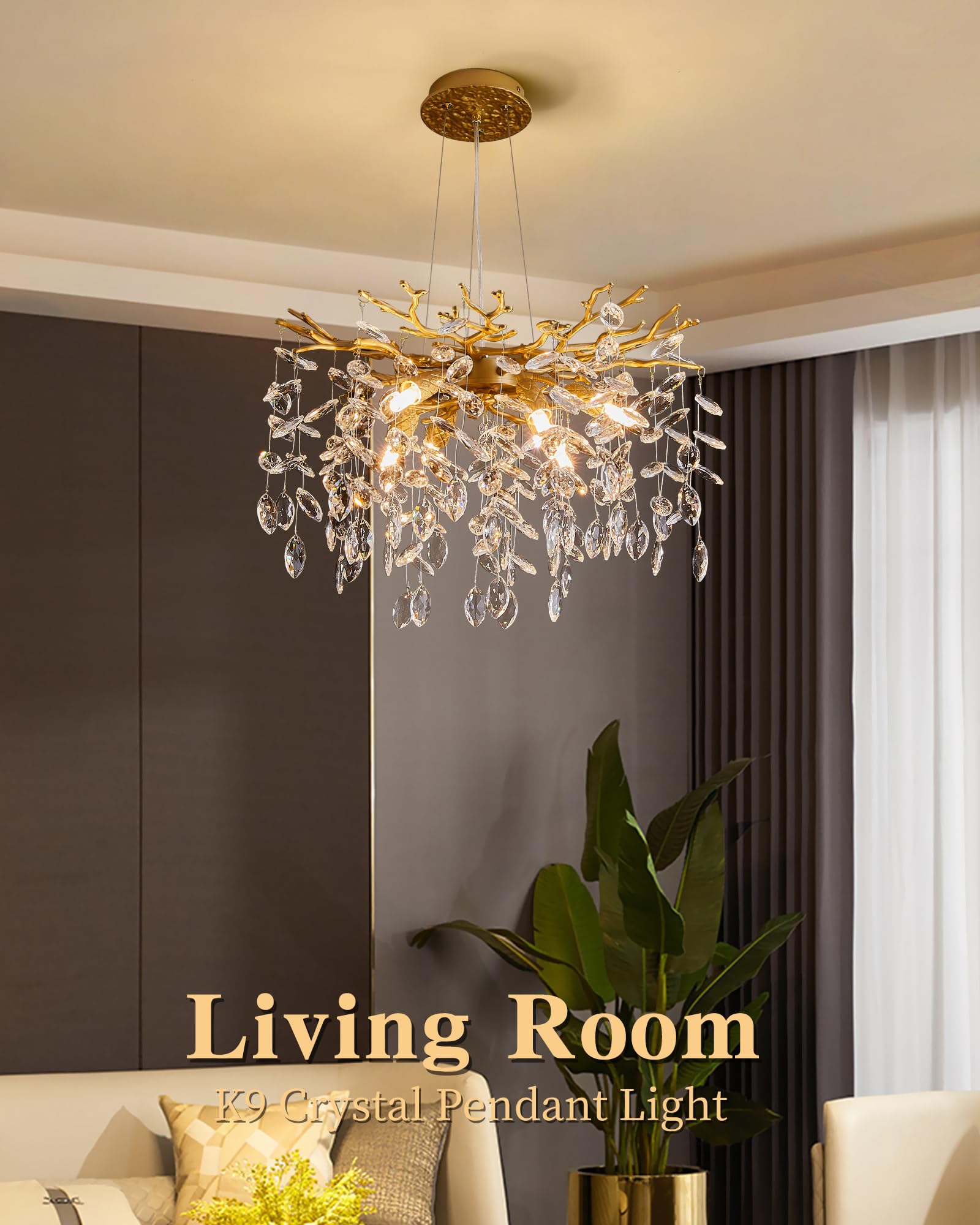Witkey Modern 6-Light Crystal Chandelier, 18" Gold Pendant Lighting for Dining Room, Kitchen, Bedroom, Living Room, Model CHL-2301-D460