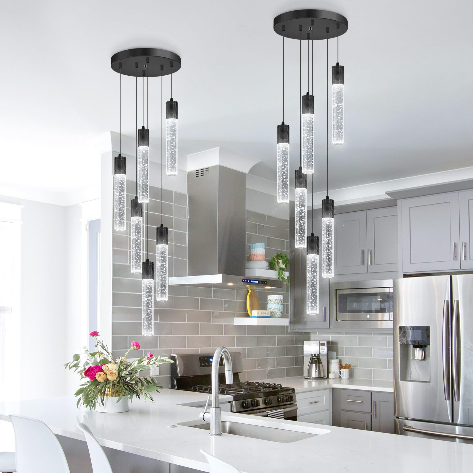 Modern Pendants Light For Kitchen Island Crystal Mini Chandeliers Dining Room Led Pendant Lighting Fixture High Ceiling Hanging Lights Bedroom Island Kitchen Foyer 6000K White Light Fixtures Black