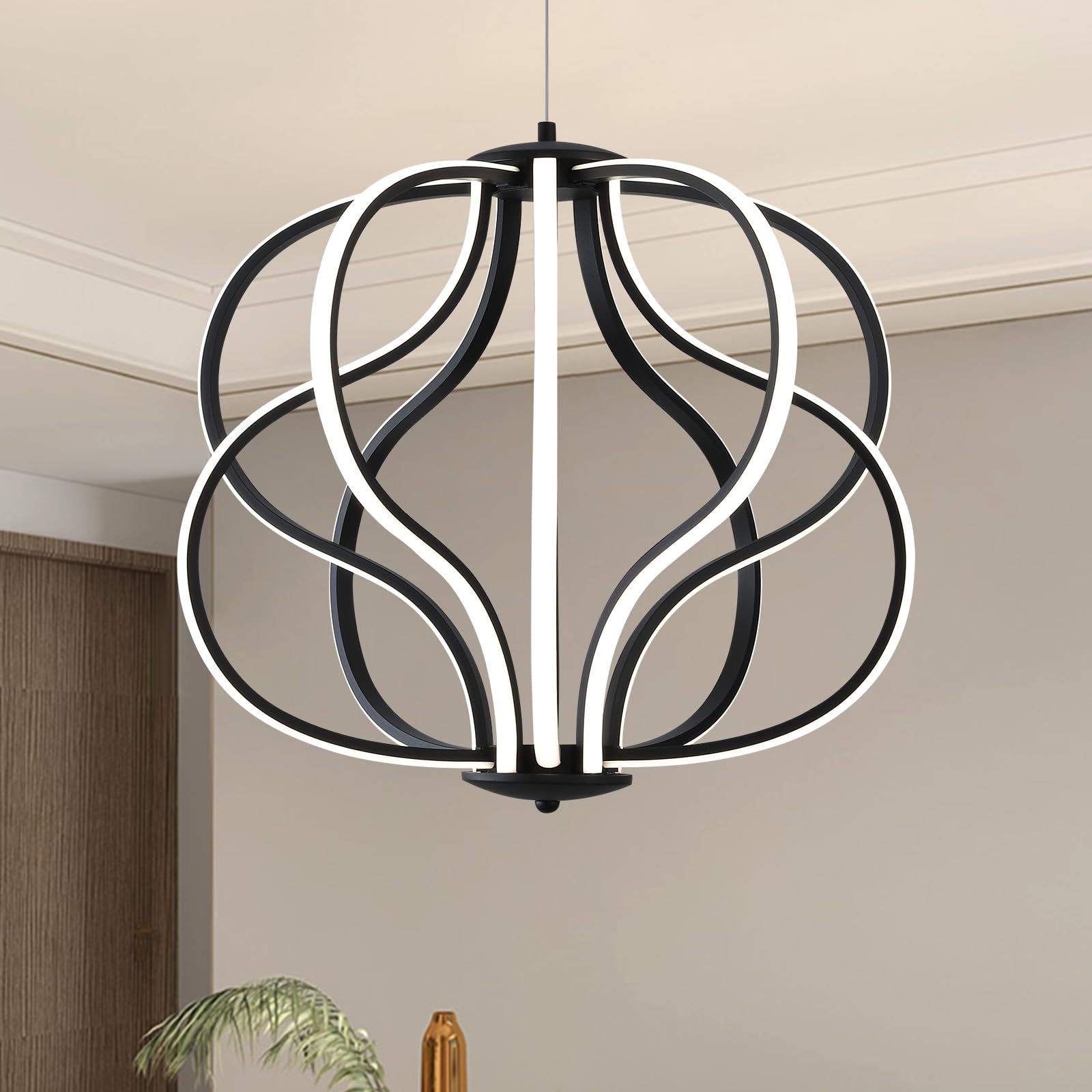 With Light Forward Modern Led Chandelier,Black Adjustable Hanging Chandelier ,Easy To Install, Suitable For Foyer, Dining Room,