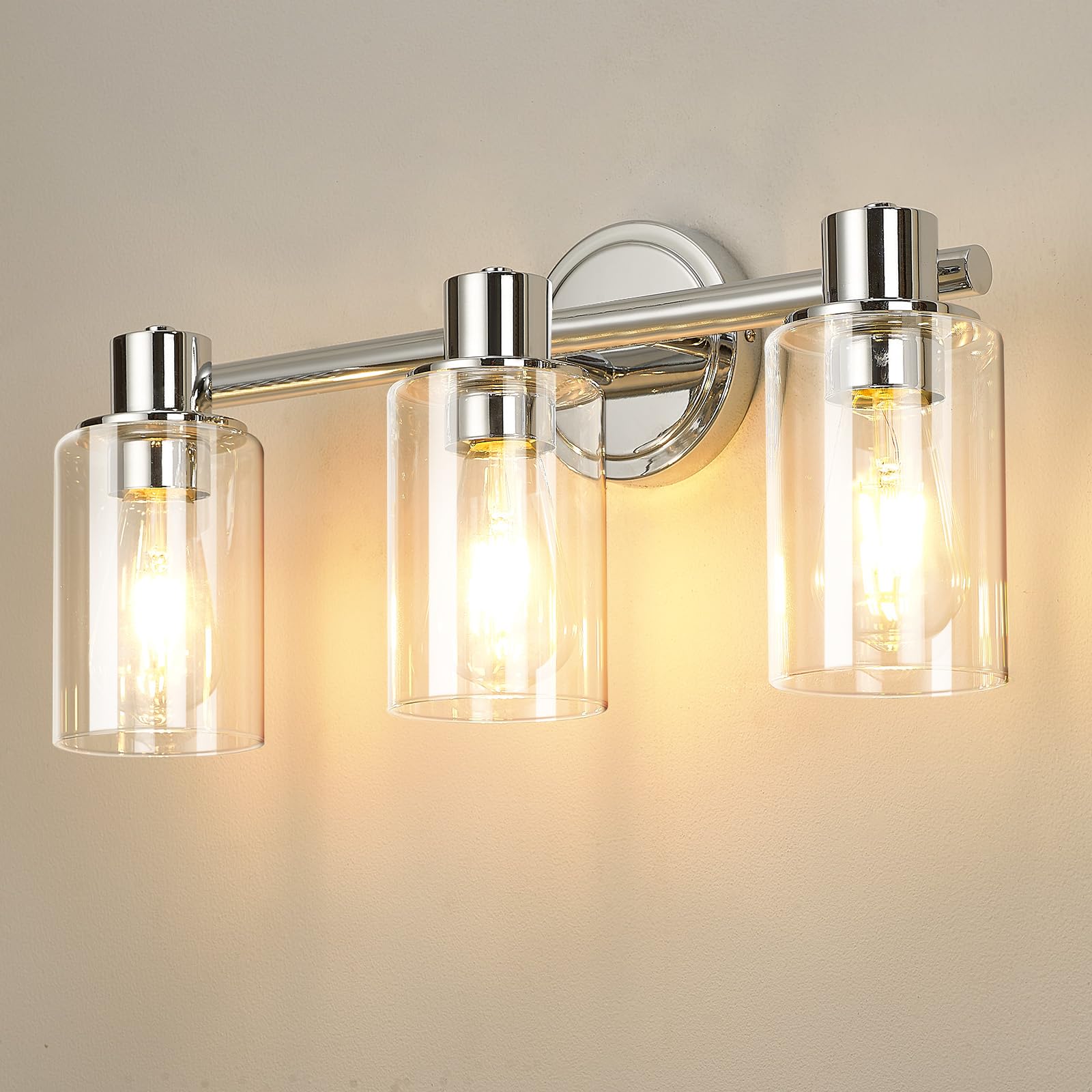 Alaislyc Chrome 3-Light Bathroom Wall Sconce With Clear Glass Vanity Lights, E26 Base