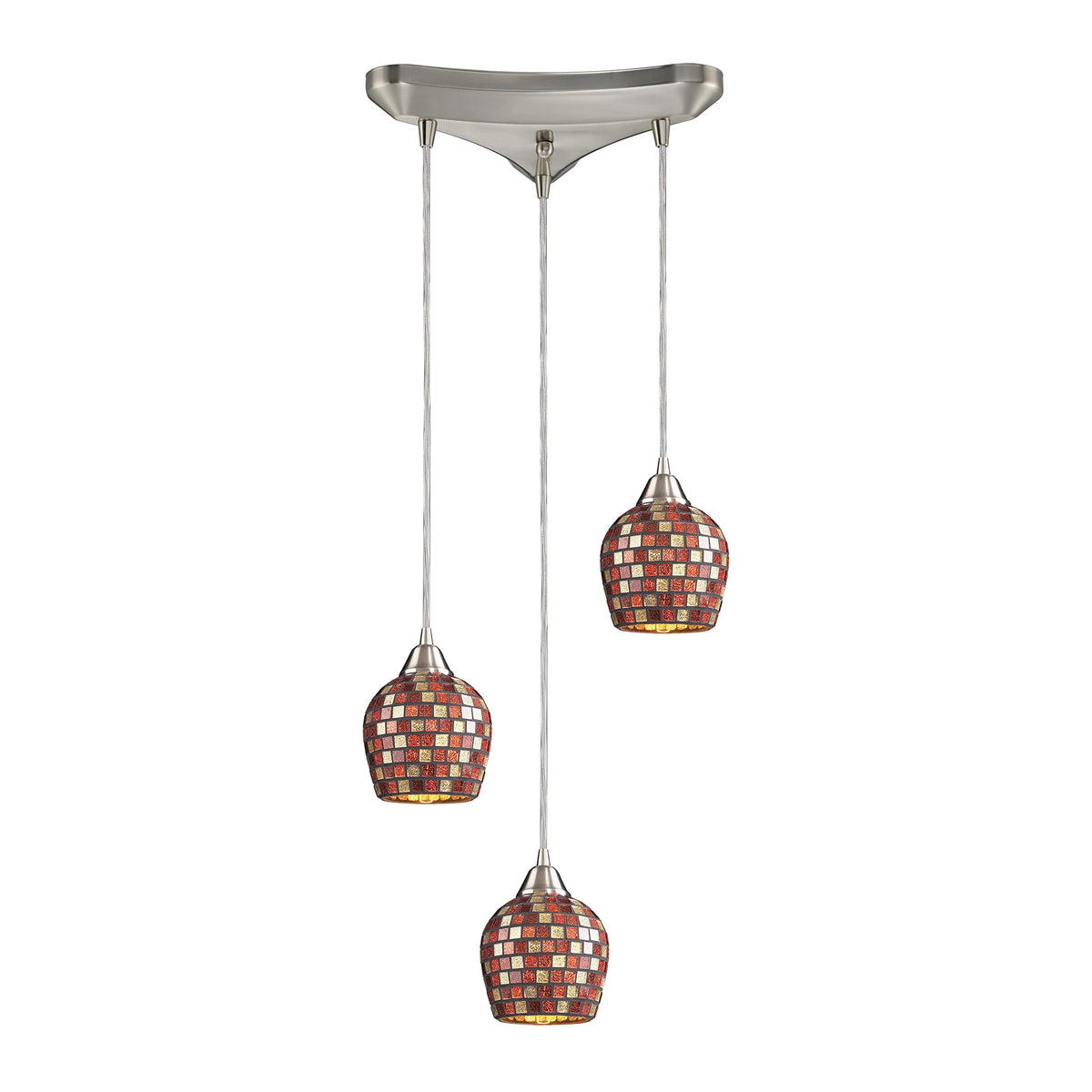 Elk Home Fusion Mini Pendant - 3-Light Satin Nickel With Multicolor Mosaic Glass