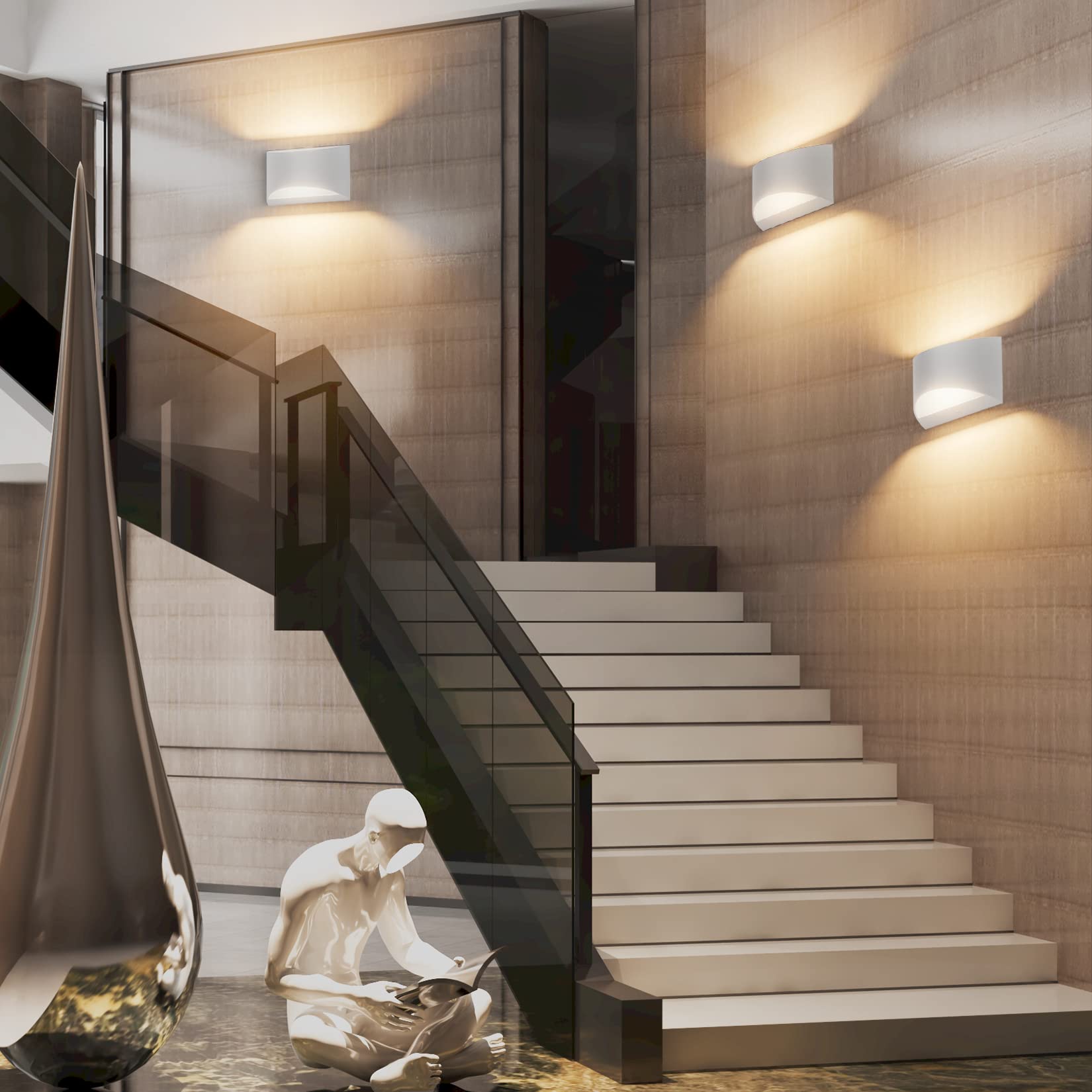 Aipsun Aluminum LED Wall Sconce, Warm White 3000K, Hardwired Up/Down, 1 Pack, Model 9206-3000K-White