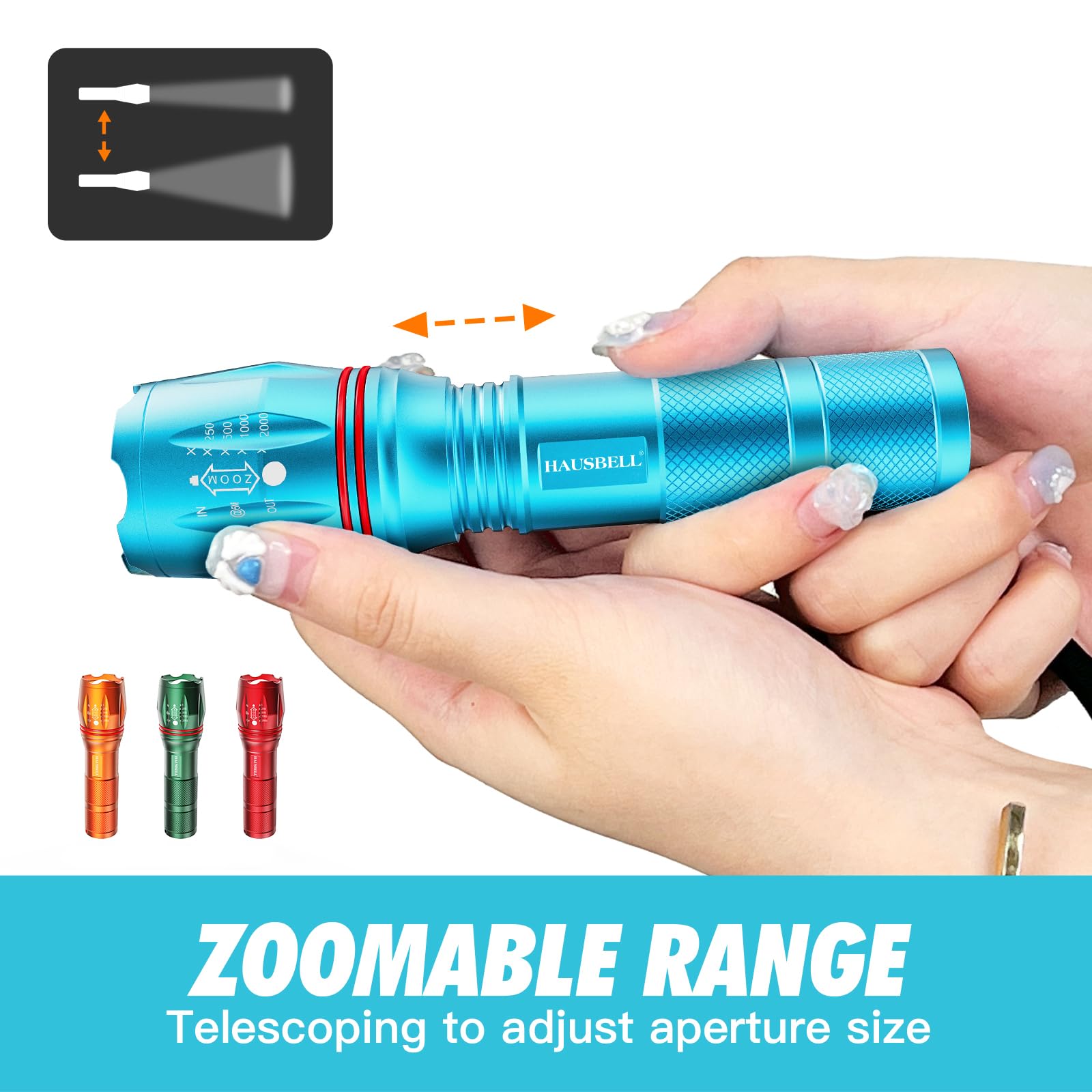 Hausbell High Lumen A100 Led Flashlight, Bright & Zoomable Tactical Flashlights Flash Light, With 2 Modes For Emergency And Outdoor Use Camping Accessories(4 Pack)