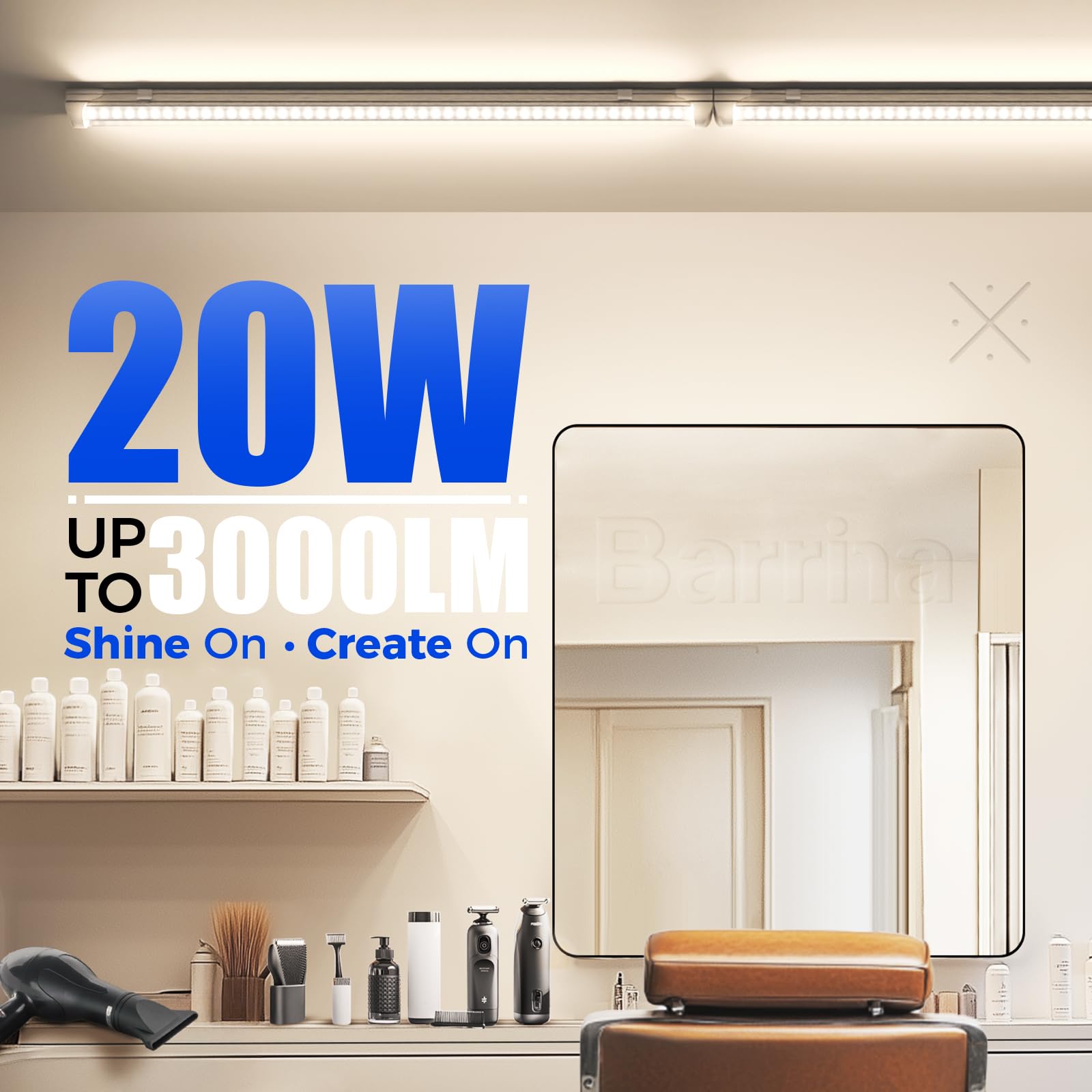 Barrina 2Ft Led Shop Light, 4000K 20W 3000Lm, Clear Cover Linkable Led Tube Lights, V Shape Integrated T8 Lighting Fixture, Ceil