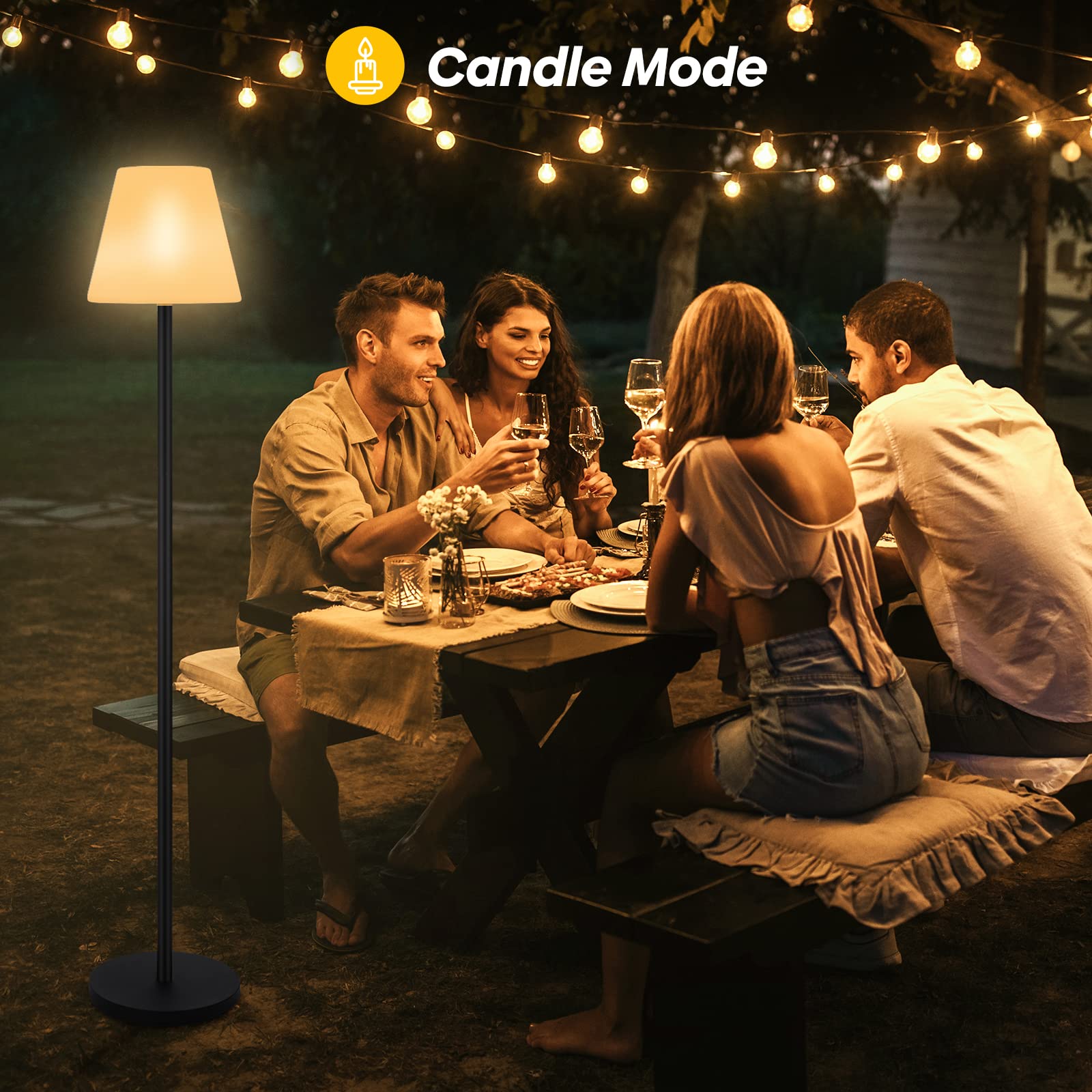 Gewiny Solar Powered Outdoor Floor Lamp, Waterproof, Dimmable Warm White+RGB, Metal, White, Model XCY-SFLP-002